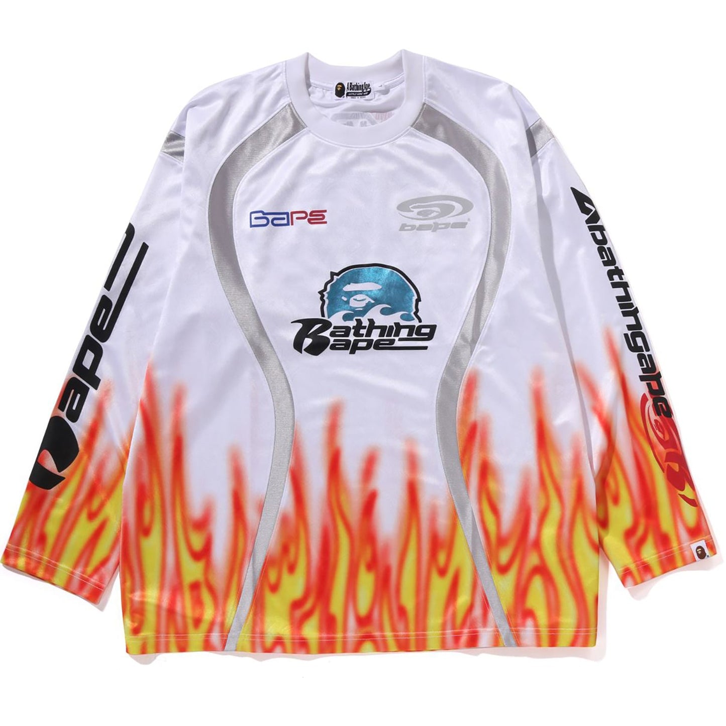Herren-Fußballtrikot mit Flammenmuster und mehreren Logos, lockere Passform
