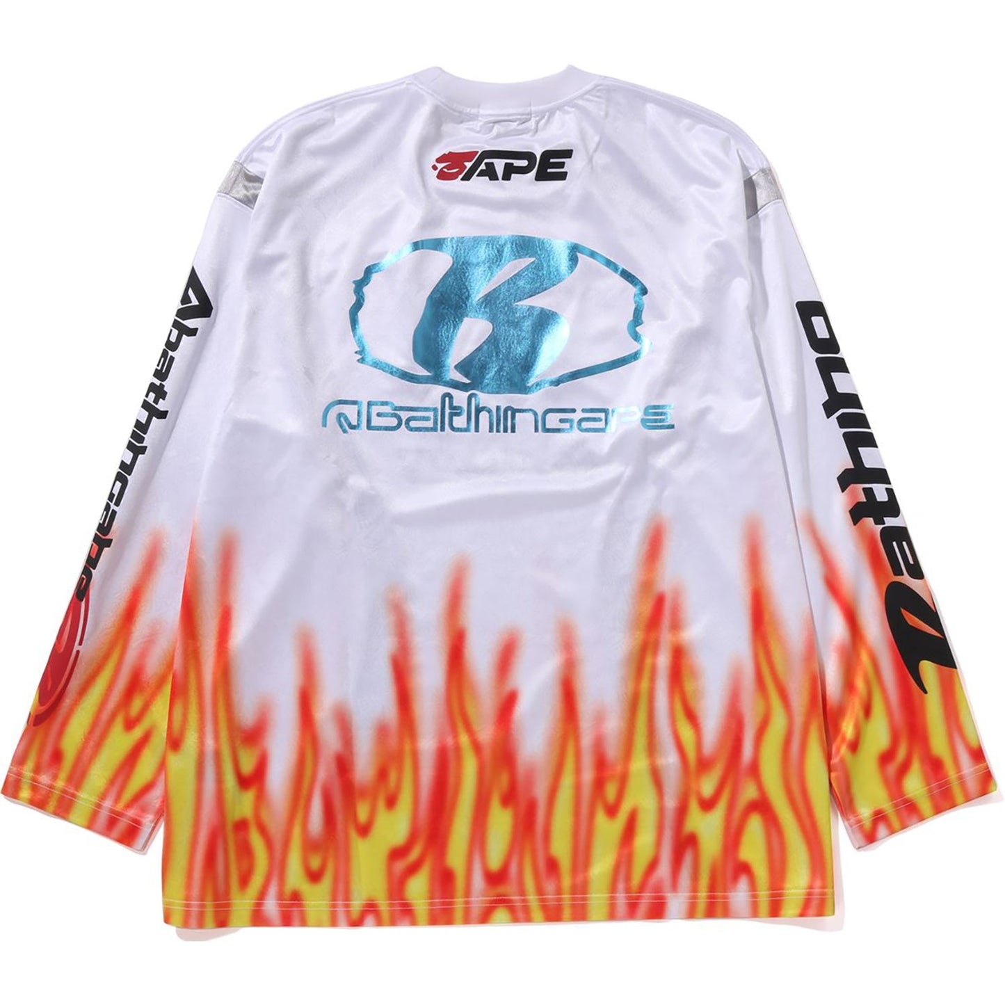 Herren-Fußballtrikot mit Flammenmuster und mehreren Logos, lockere Passform