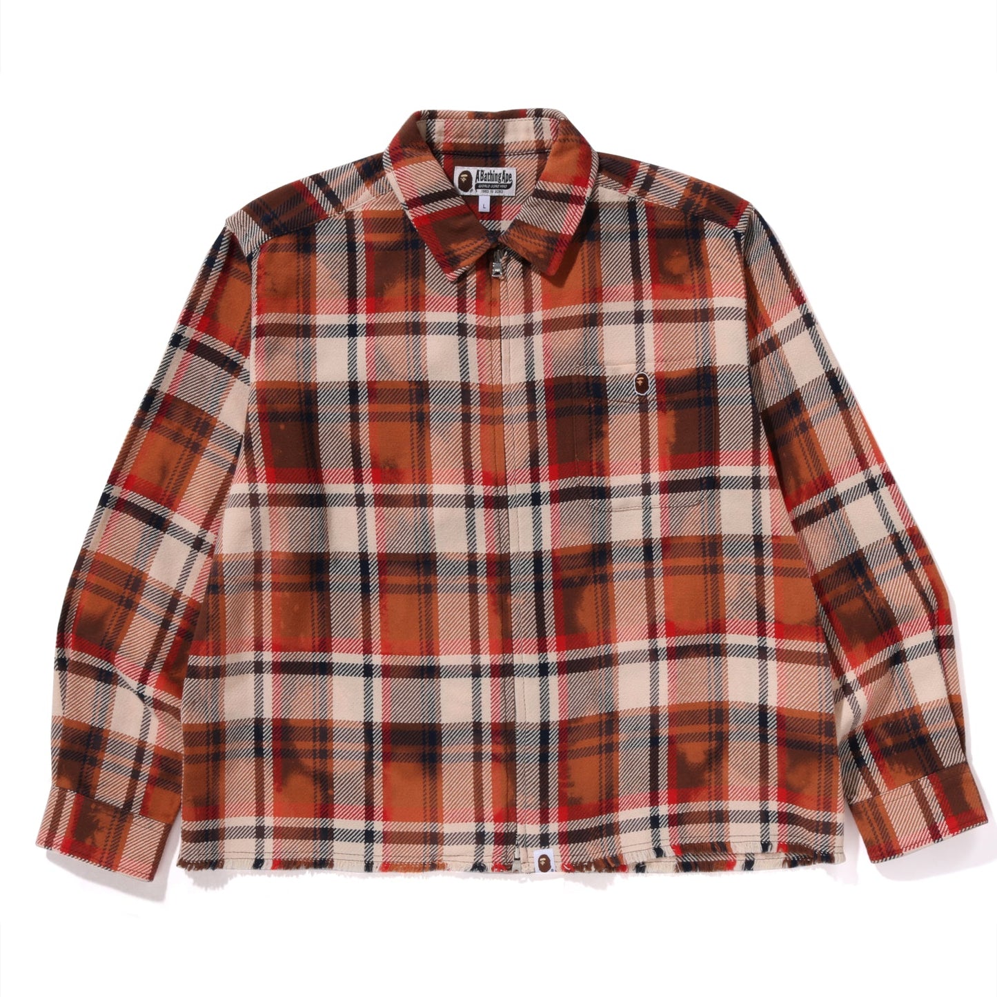 CHEMISE ZIPPÉE BAPE À CARREAUX BLANCHIE POUR HOMMES