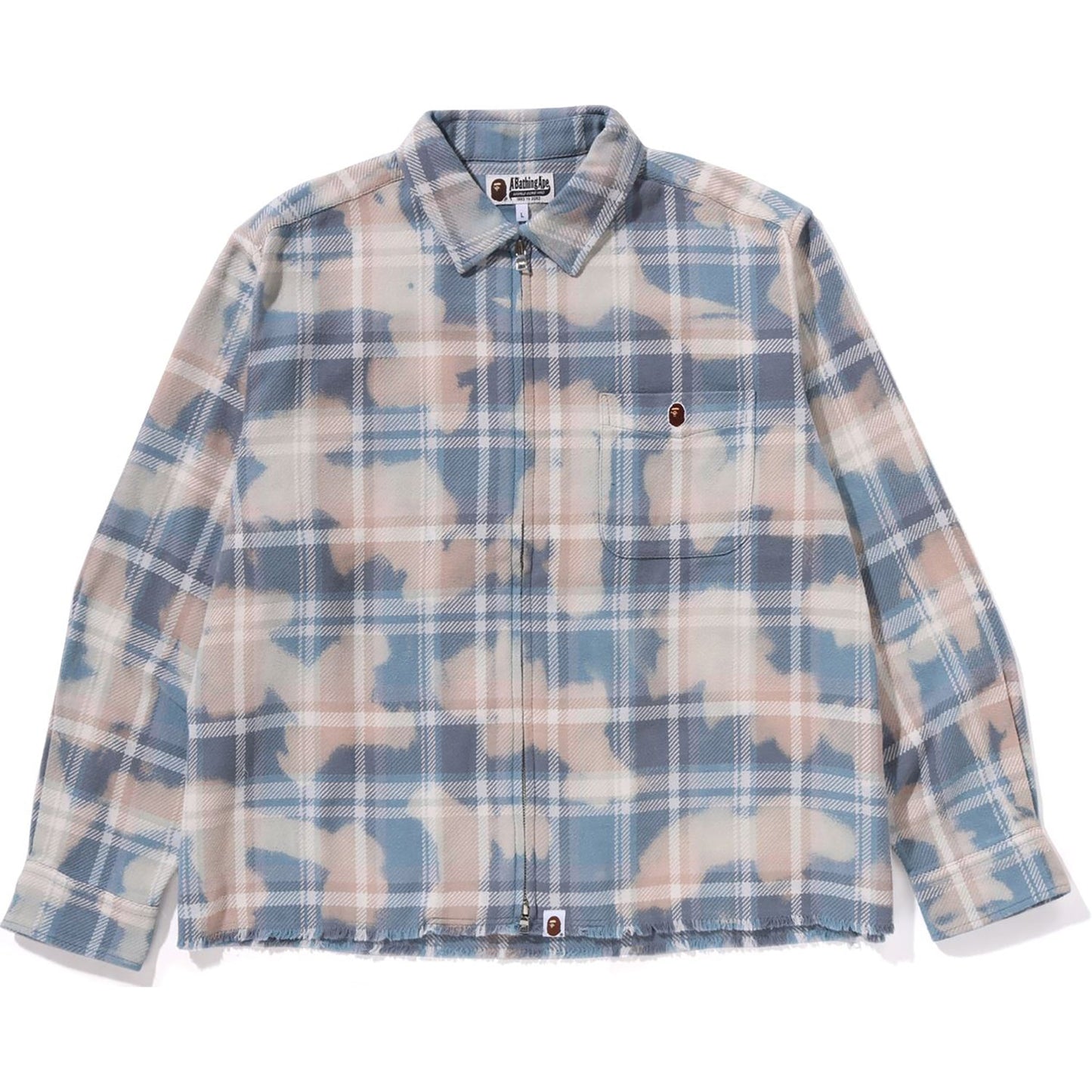 CHEMISE ZIPPÉE BAPE À CARREAUX BLANCHIE POUR HOMMES