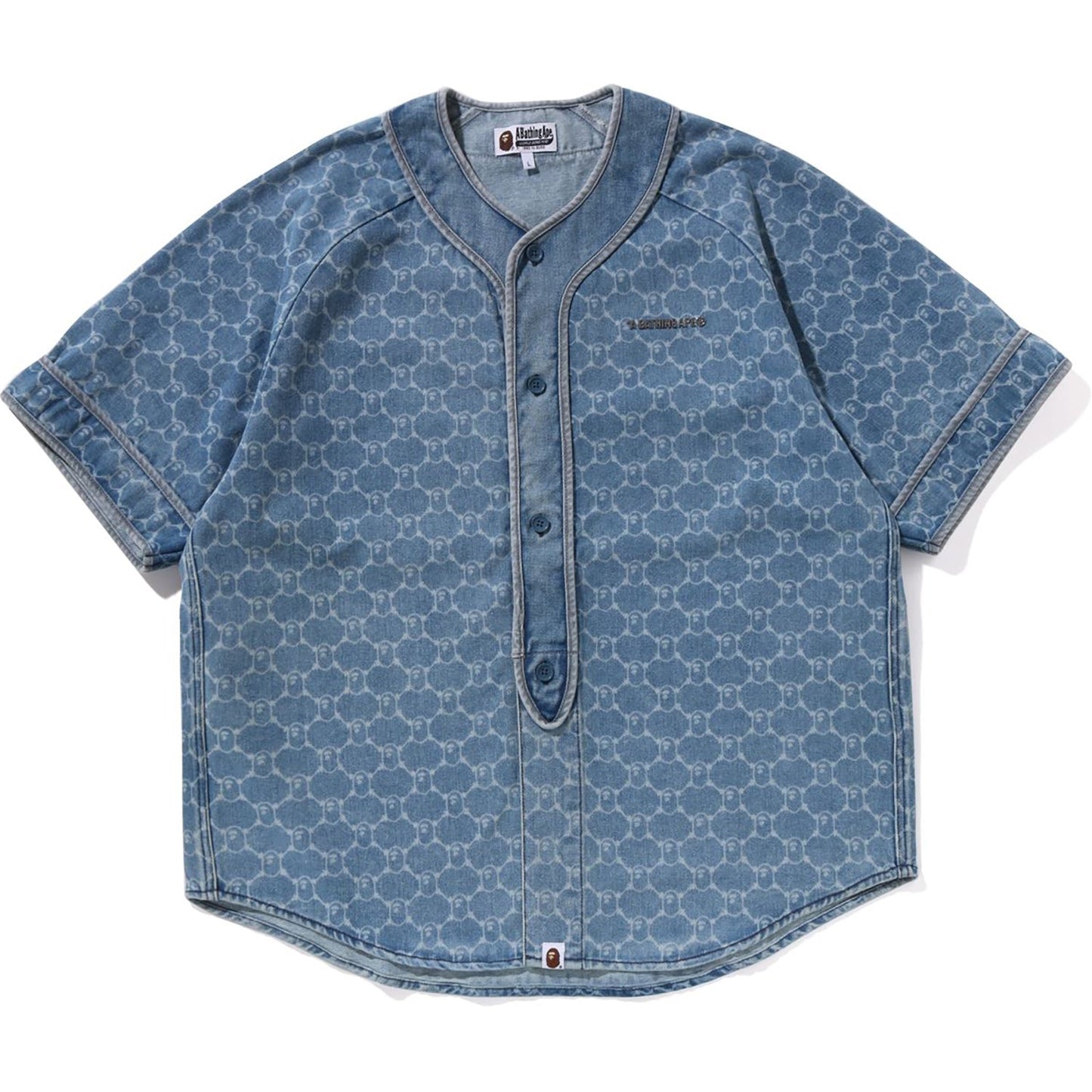 CHEMISE DE BASEBALL À MANCHES COURTES EN JEAN MONOGRAMME COLLÈGE POUR HOMME