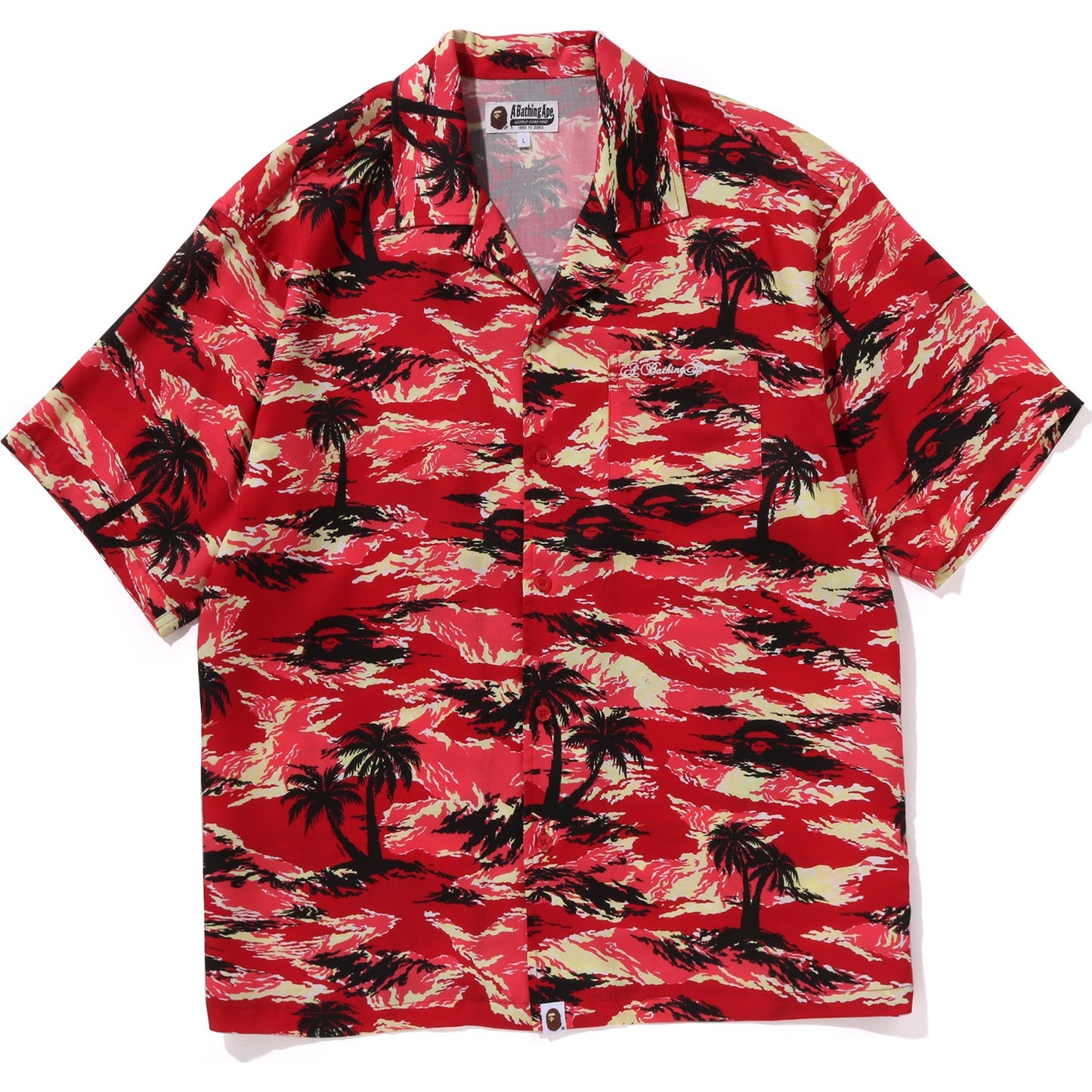Chemise à manches courtes BAPE pour homme, motif camouflage palmier, col ouvert et poches
