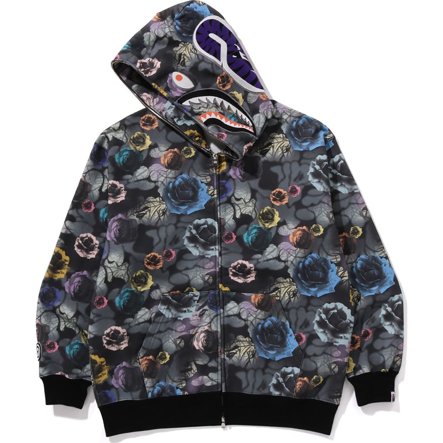 Sweat à capuche zippé intégral motif camouflage floral et requin, coupe décontractée, pour homme