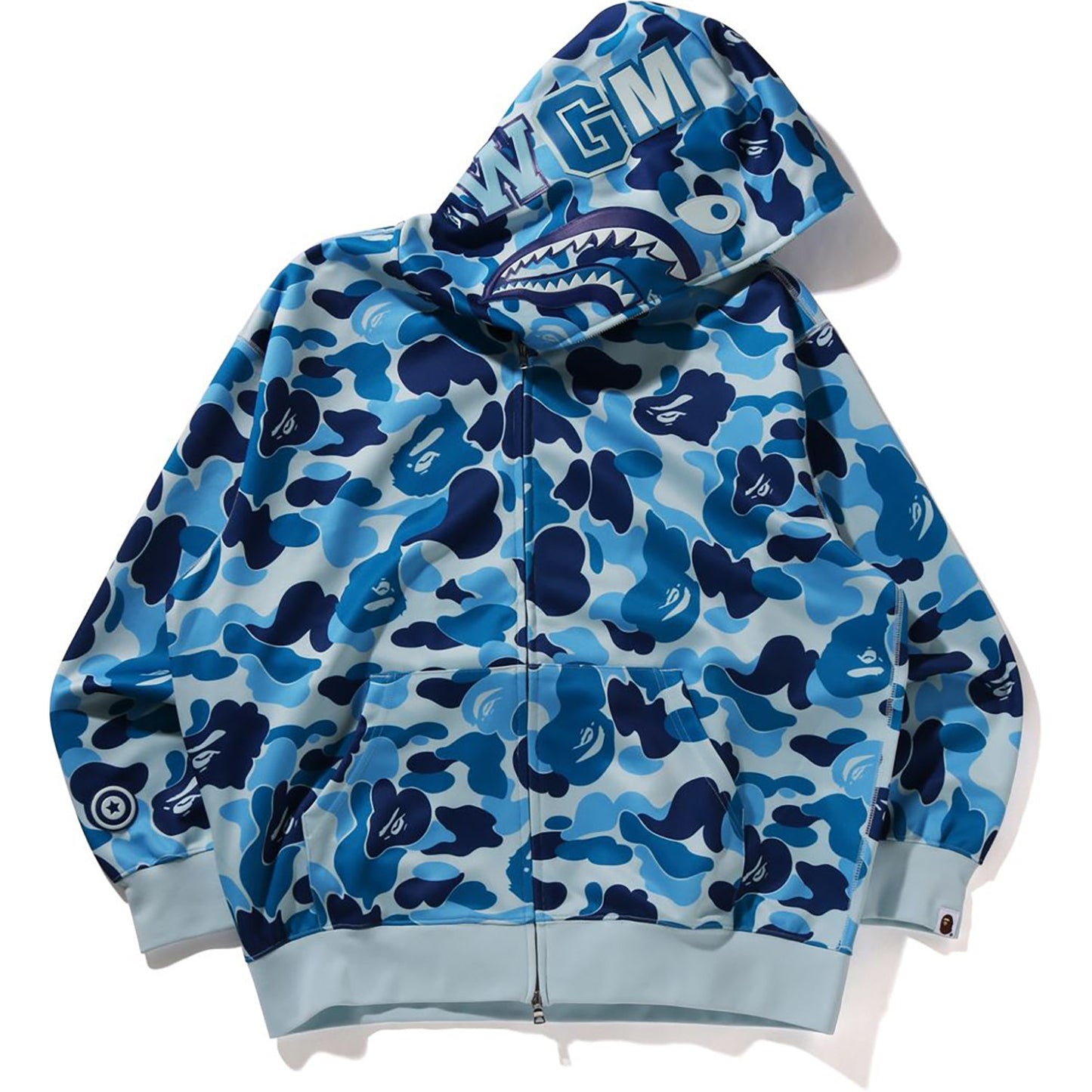 Sweat à capuche zippé intégral en polyester ABC CAMO pour homme, coupe décontractée, motif requin
