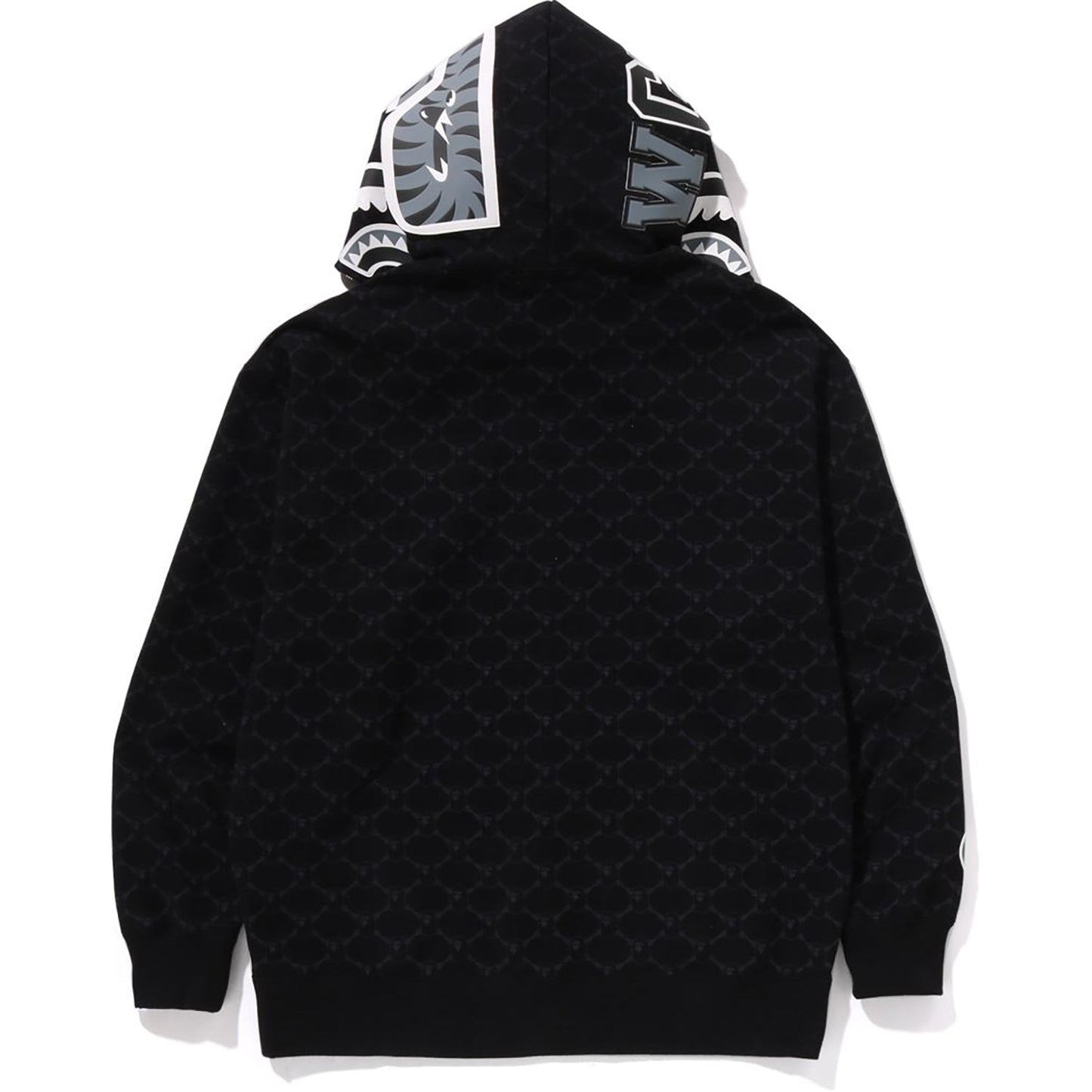 Sweat à capuche zippé intégral avec motif requin et monogramme universitaire, coupe décontractée, pour homme
