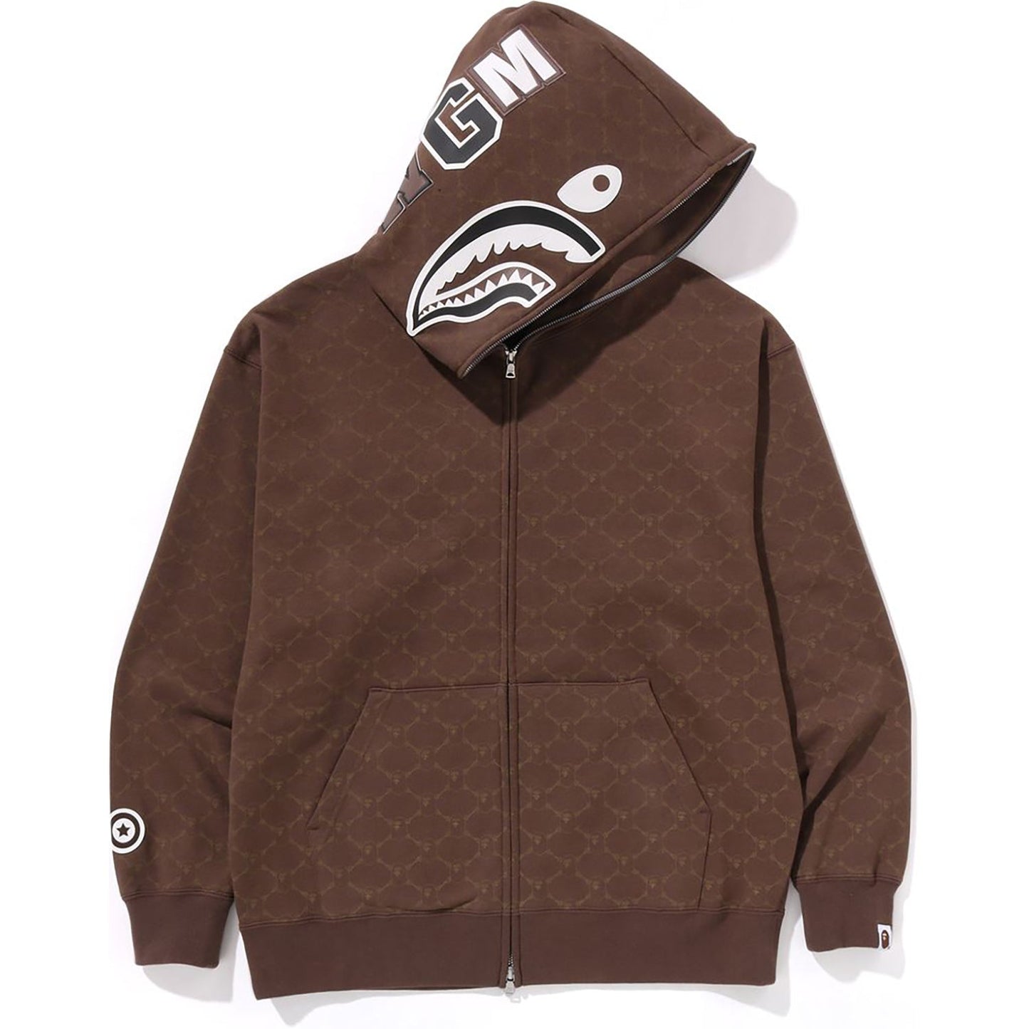 Sweat à capuche zippé intégral avec motif requin et monogramme universitaire, coupe décontractée, pour homme