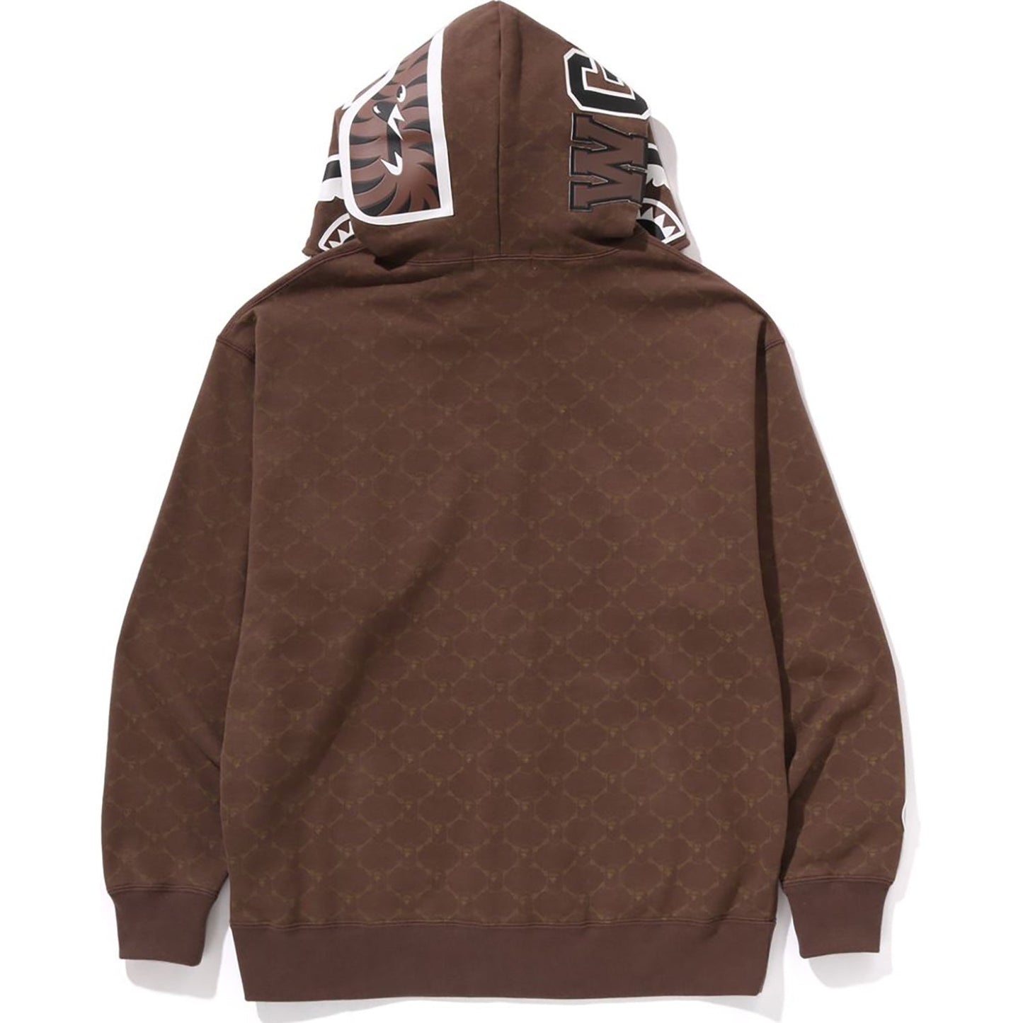 Sweat à capuche zippé intégral avec motif requin et monogramme universitaire, coupe décontractée, pour homme