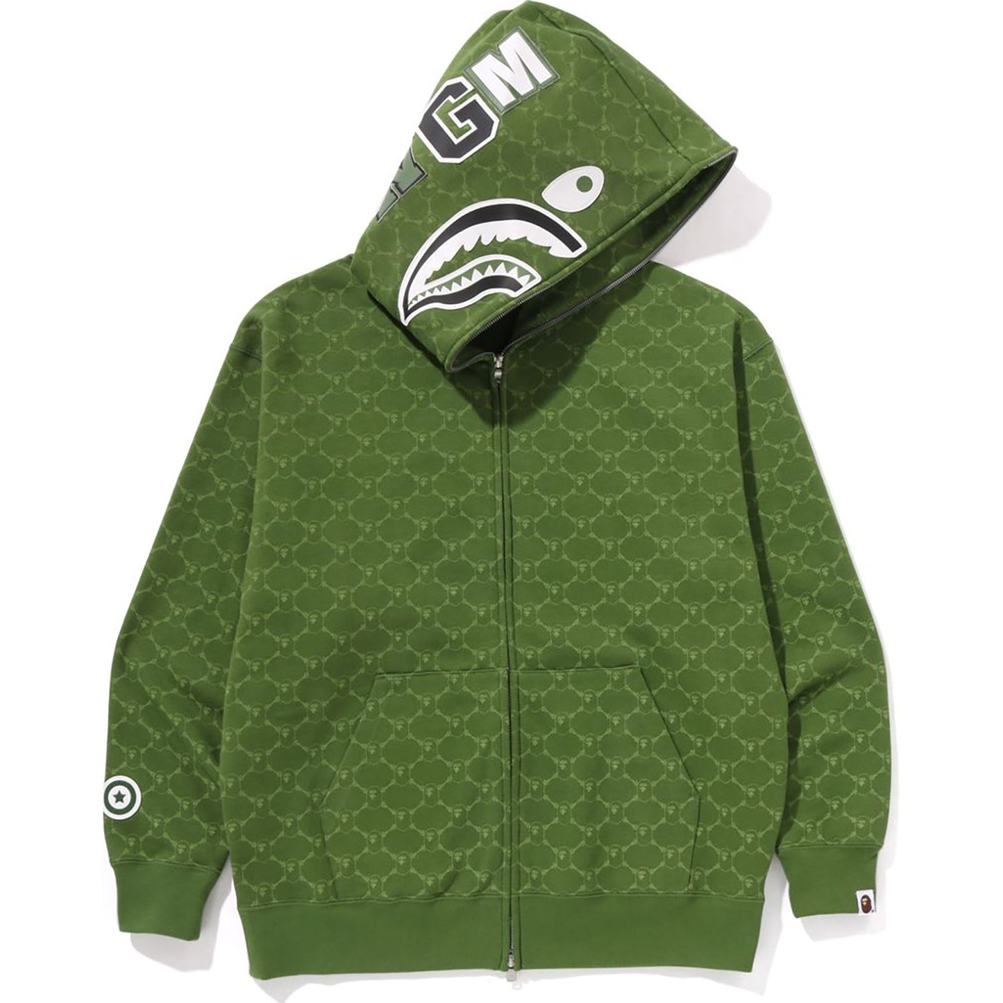 Sweat à capuche zippé intégral avec motif requin et monogramme universitaire, coupe décontractée, pour homme