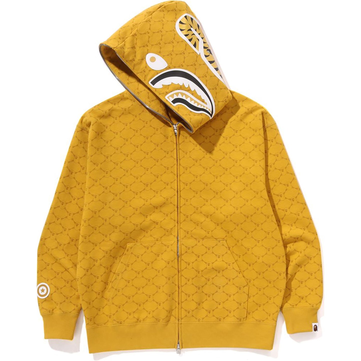 Sweat à capuche zippé intégral avec motif requin et monogramme universitaire, coupe décontractée, pour homme