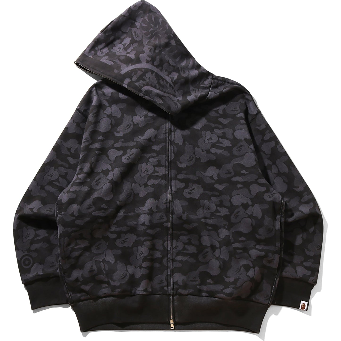 Sweat à capuche zippé intégral avec imprimé camouflage et requin, coupe décontractée, pour homme