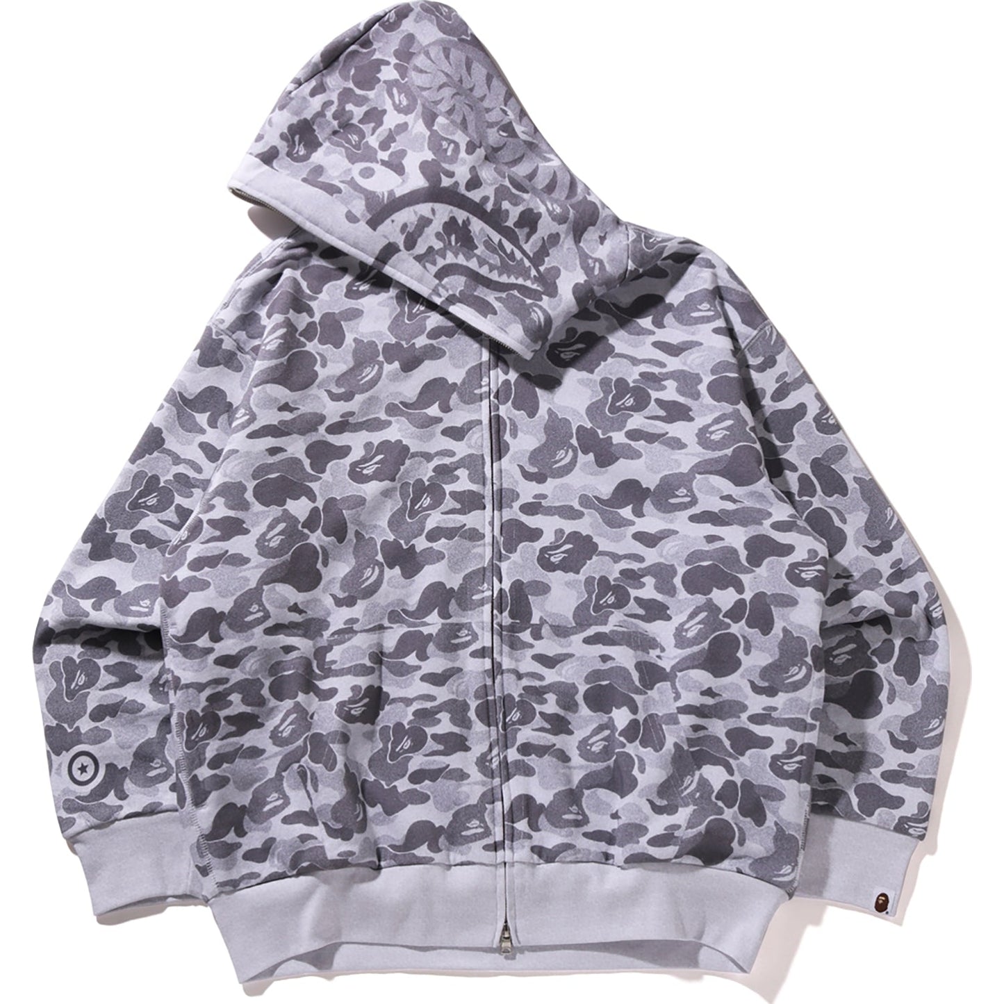 Sweat à capuche zippé intégral avec imprimé camouflage et requin, coupe décontractée, pour homme
