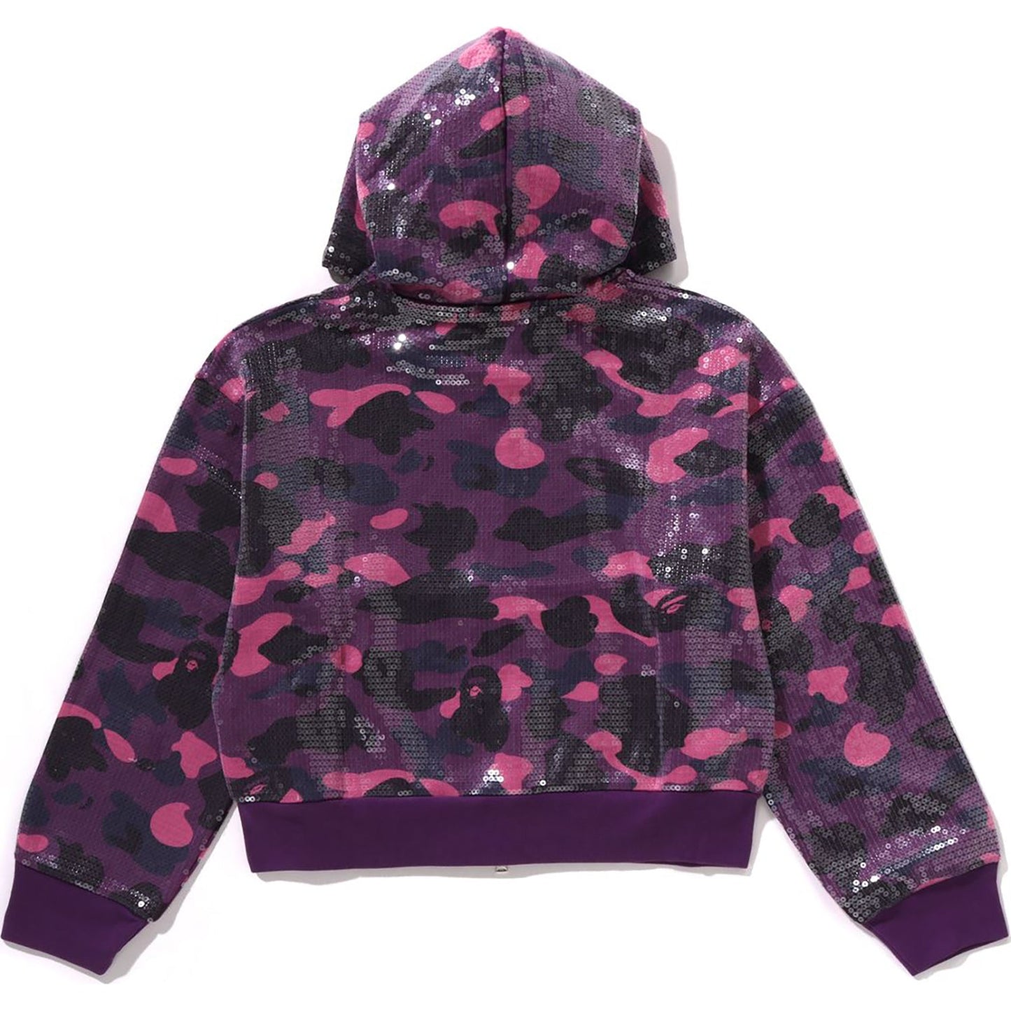 COLOR CAMO APE HEAD SEQUIN CROPPED FULL ZIP HOOOIE LADIES