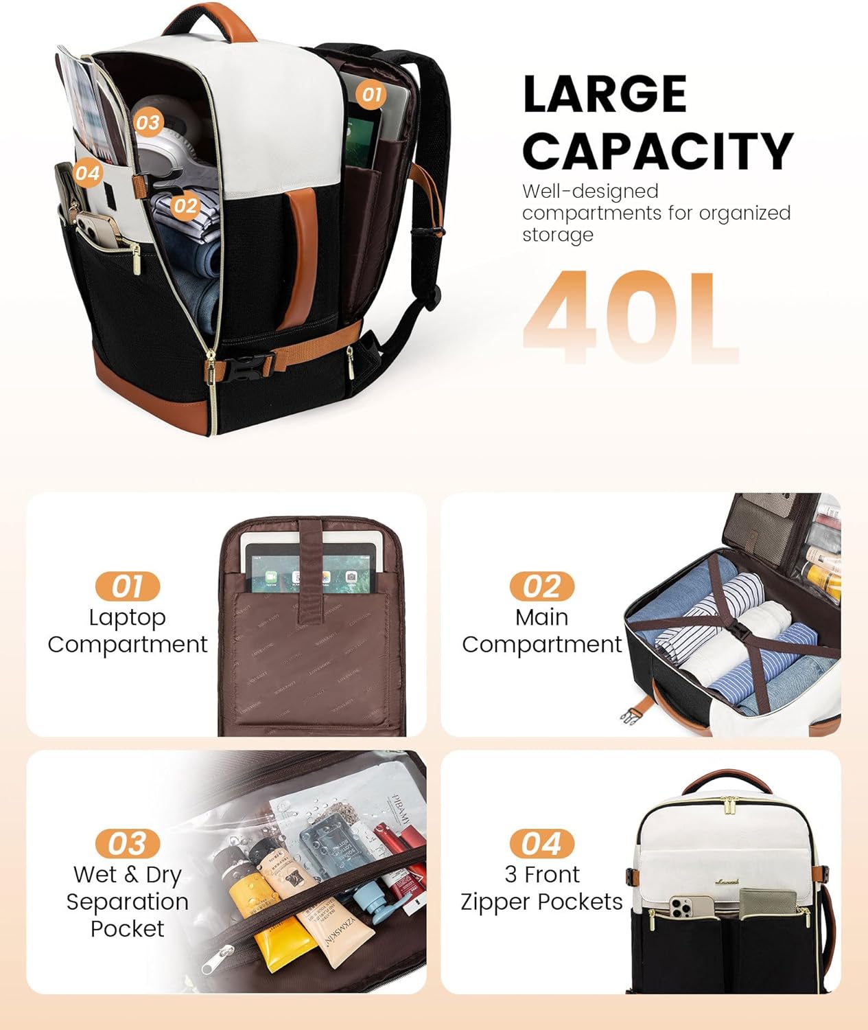 4-teiliger Reiserucksack, 40L