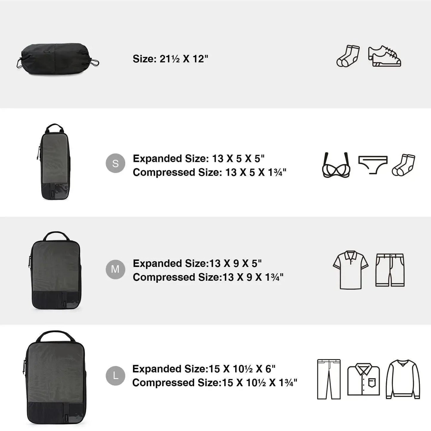 Cubes de compression faisant partie du kit de voyage Faro