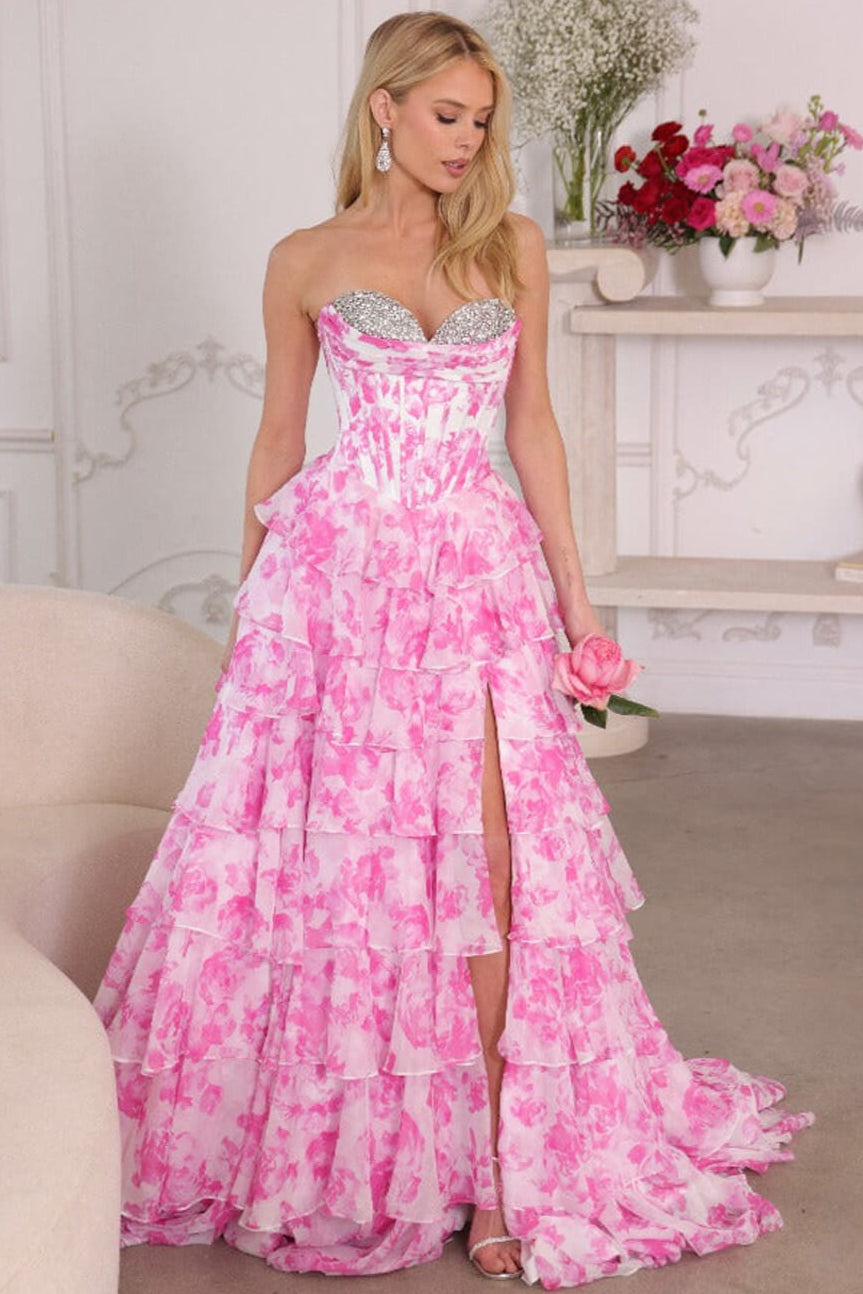 26441 - Ava Presley - Robe de bal à volants et fleurs
