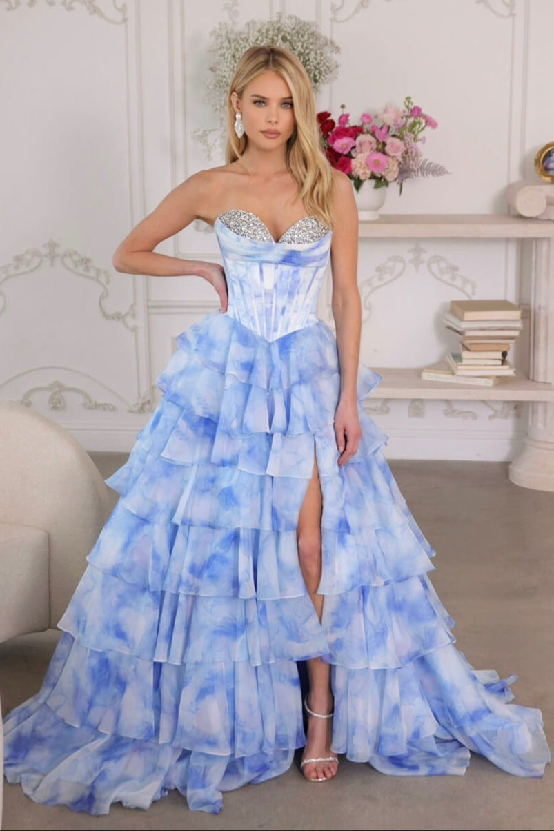 26442 - Ava Presley - Robe de bal à volants aquarelle