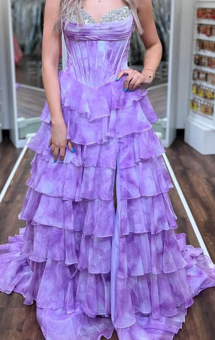 26442 - Ava Presley - Robe de bal à volants aquarelle