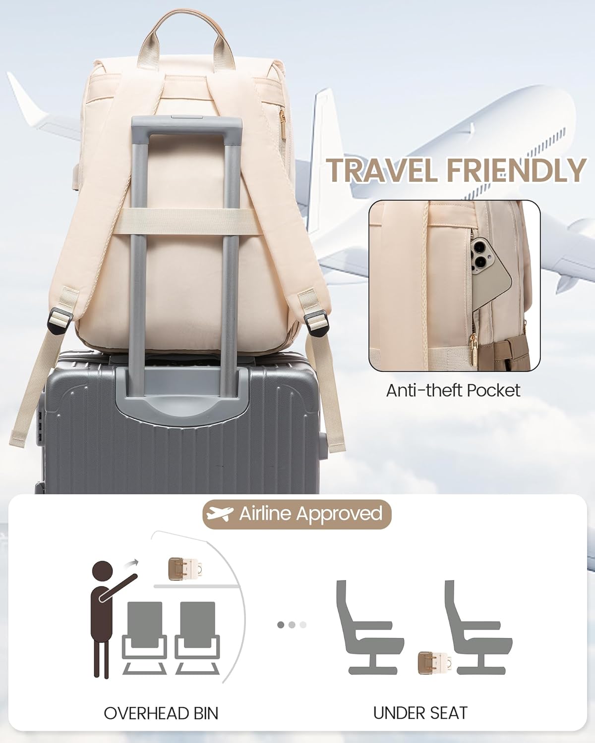 Sac à dos de voyage pour ordinateur portable, 15,6 17