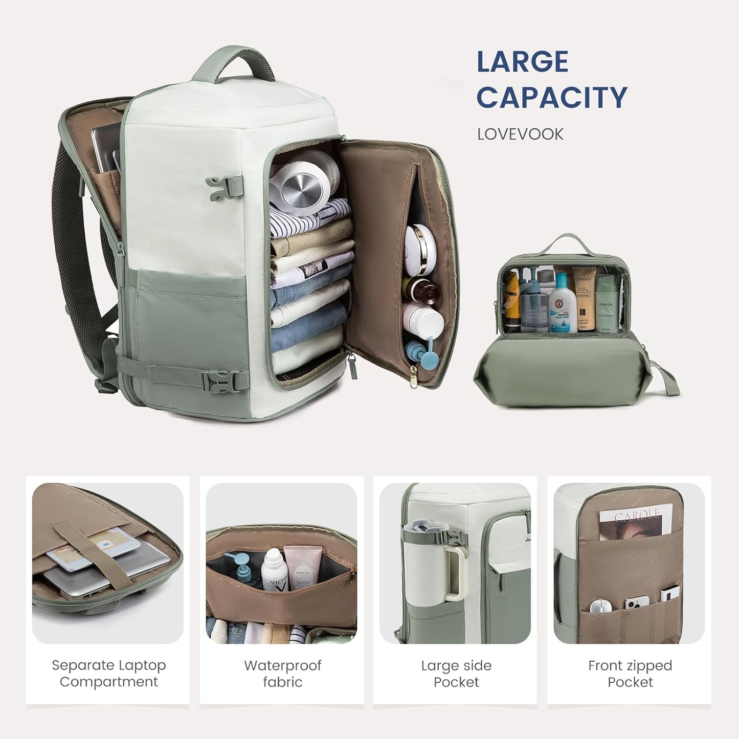Sac à dos de voyage 3 pièces, 40 L et 50 L