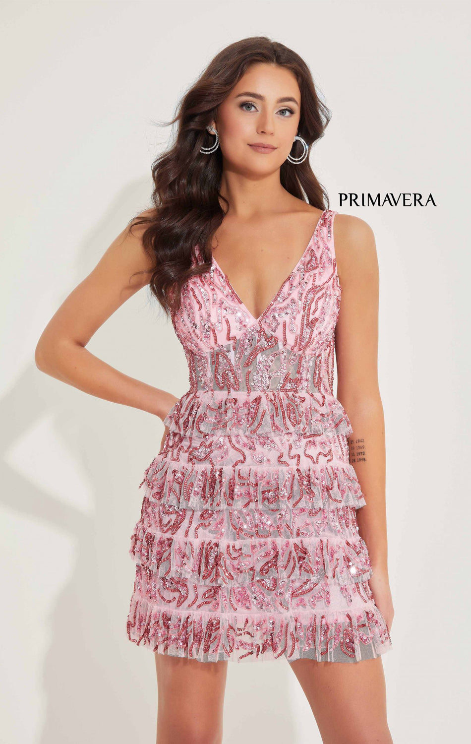 4203 - Primavera - Ruffle Skirt Sequin Short Dress