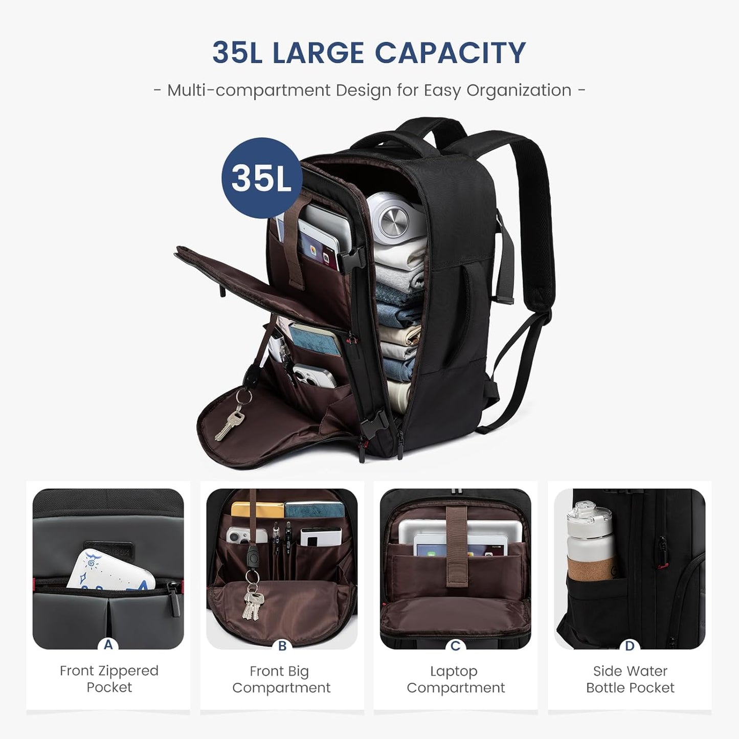 Sac à dos de voyage pour ordinateur portable, 35 L 45 L