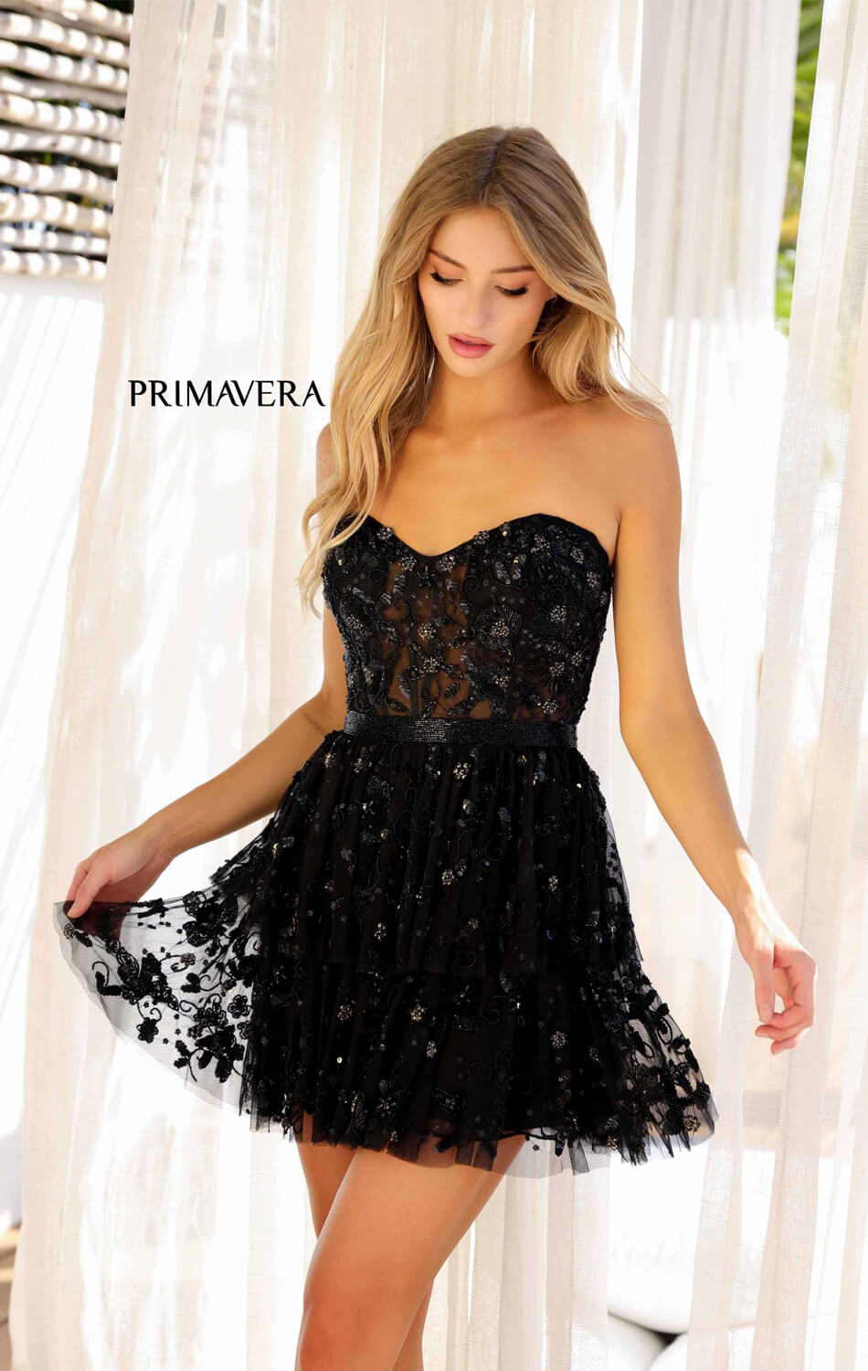 4263 - Primavera - Ruffle Skirt Short Beaded Dress