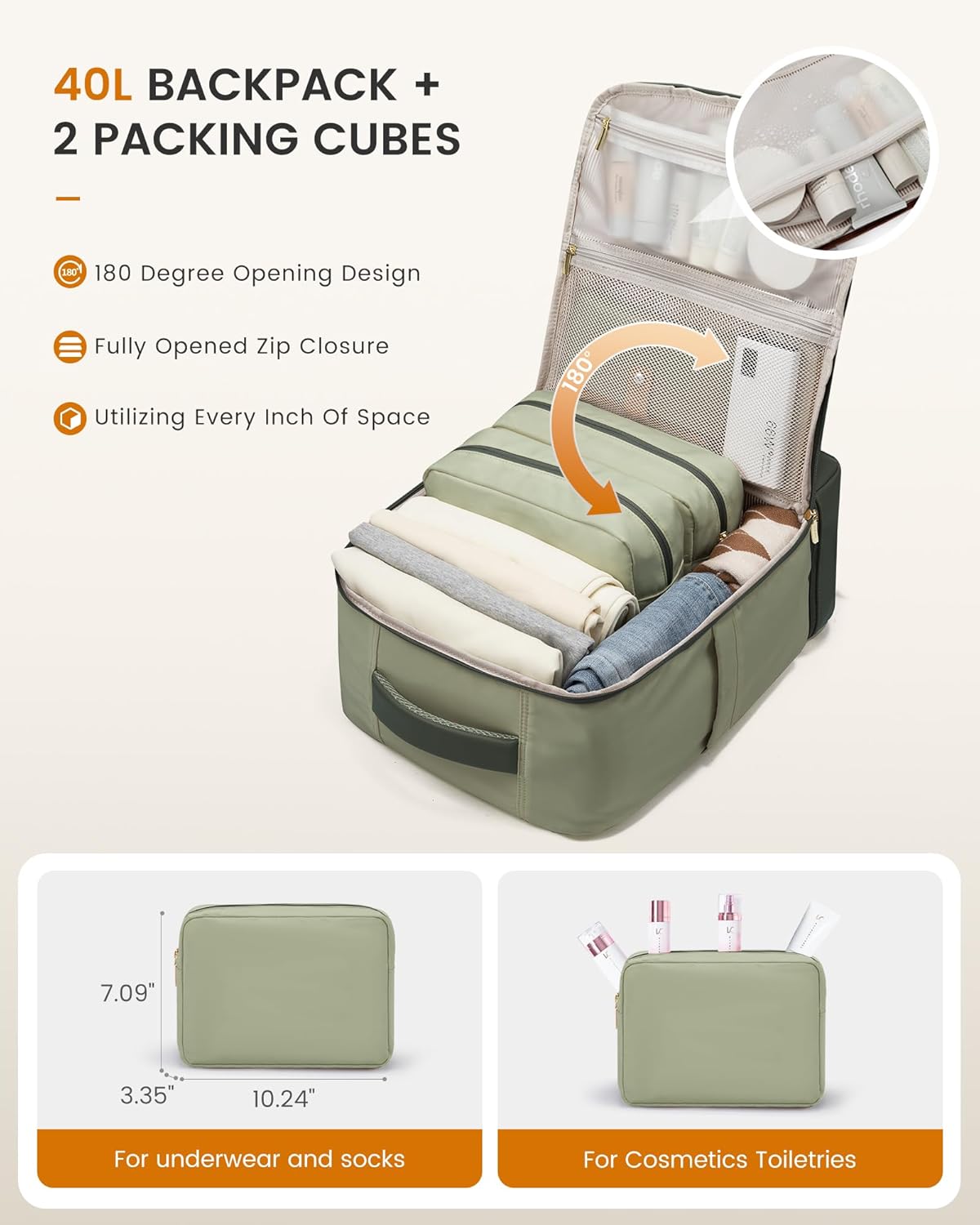 Sac à dos de voyage 3 pièces, 40 L et 50 L