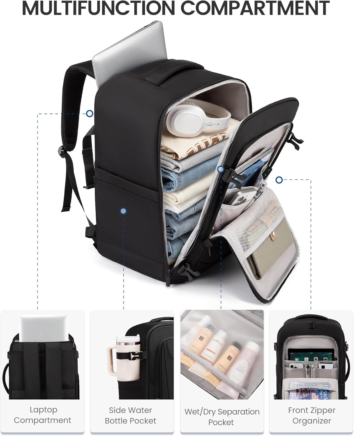 Sac à dos de voyage 4 pièces, 35 L-45 L
