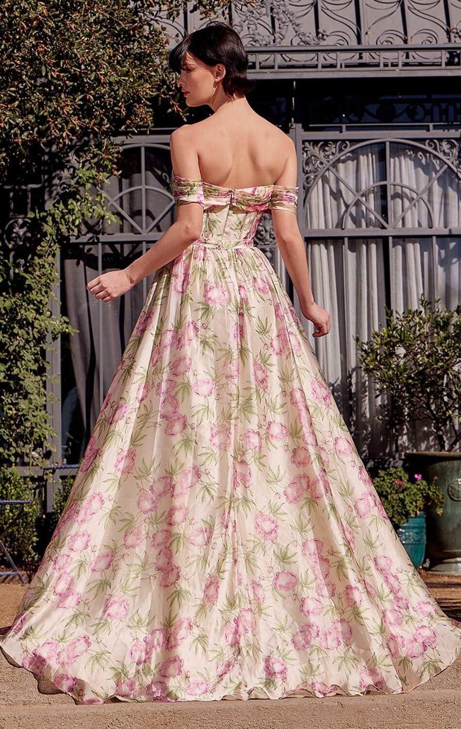 A1466 - FLORAL PRINTED OFF THE SHOULDER A-LINE DRESS - Andrea & Leo