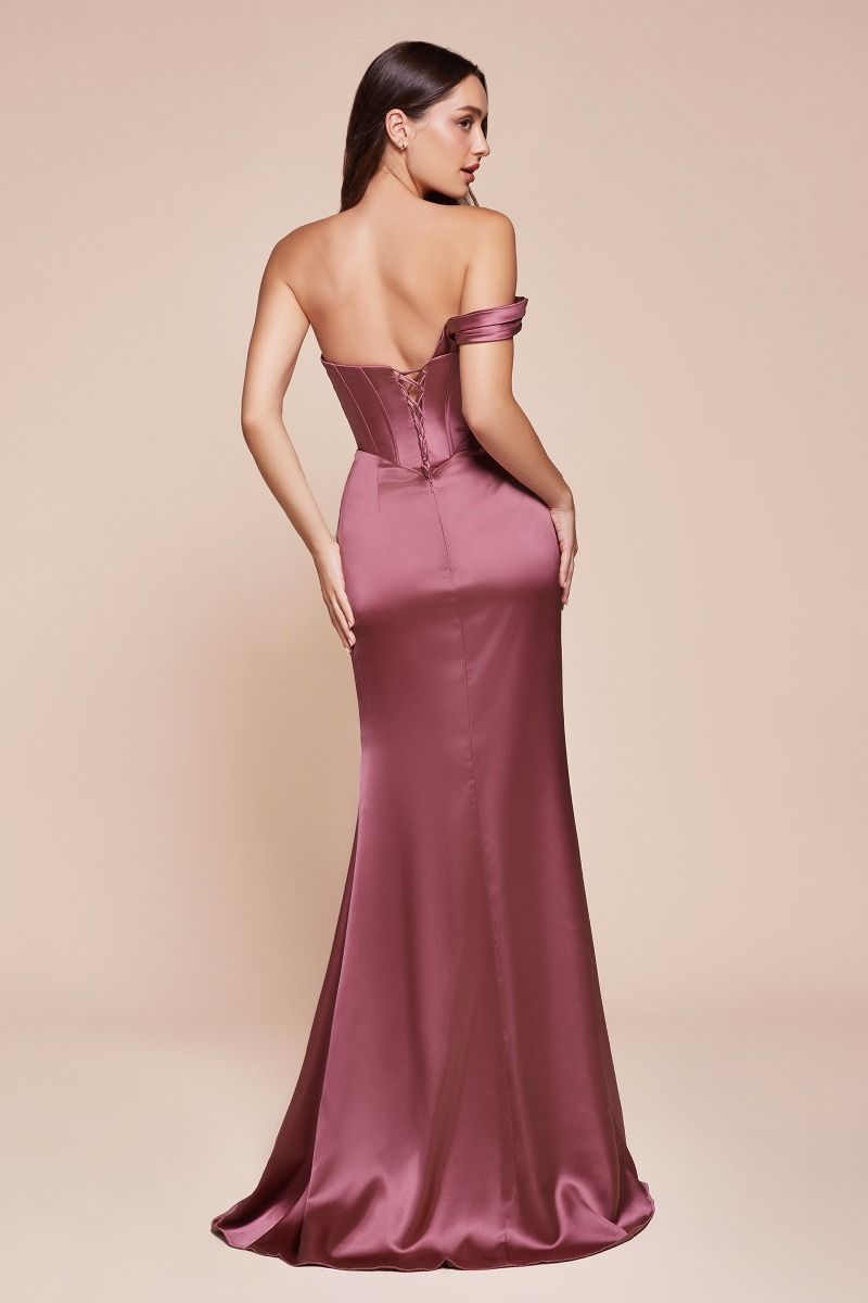 Audra Gown - Burgundy - ONE SHOULDER LUXE SATIN CORSET GOWN