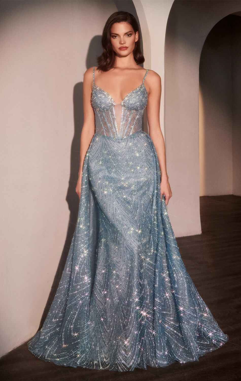 ROBE ANTONIA - ROBE AJUSTÉE IMPRIMÉE À PAILLETTES AVEC SURJUPE
