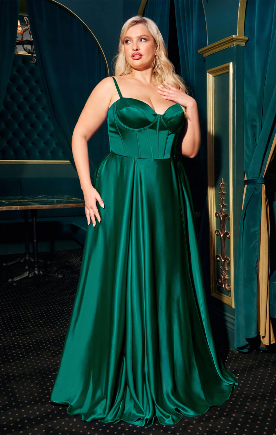 ROBE SELMA - ÉMERAUDE - ROBE BUSTIER EN SATIN DE LUXE LIGNE A
