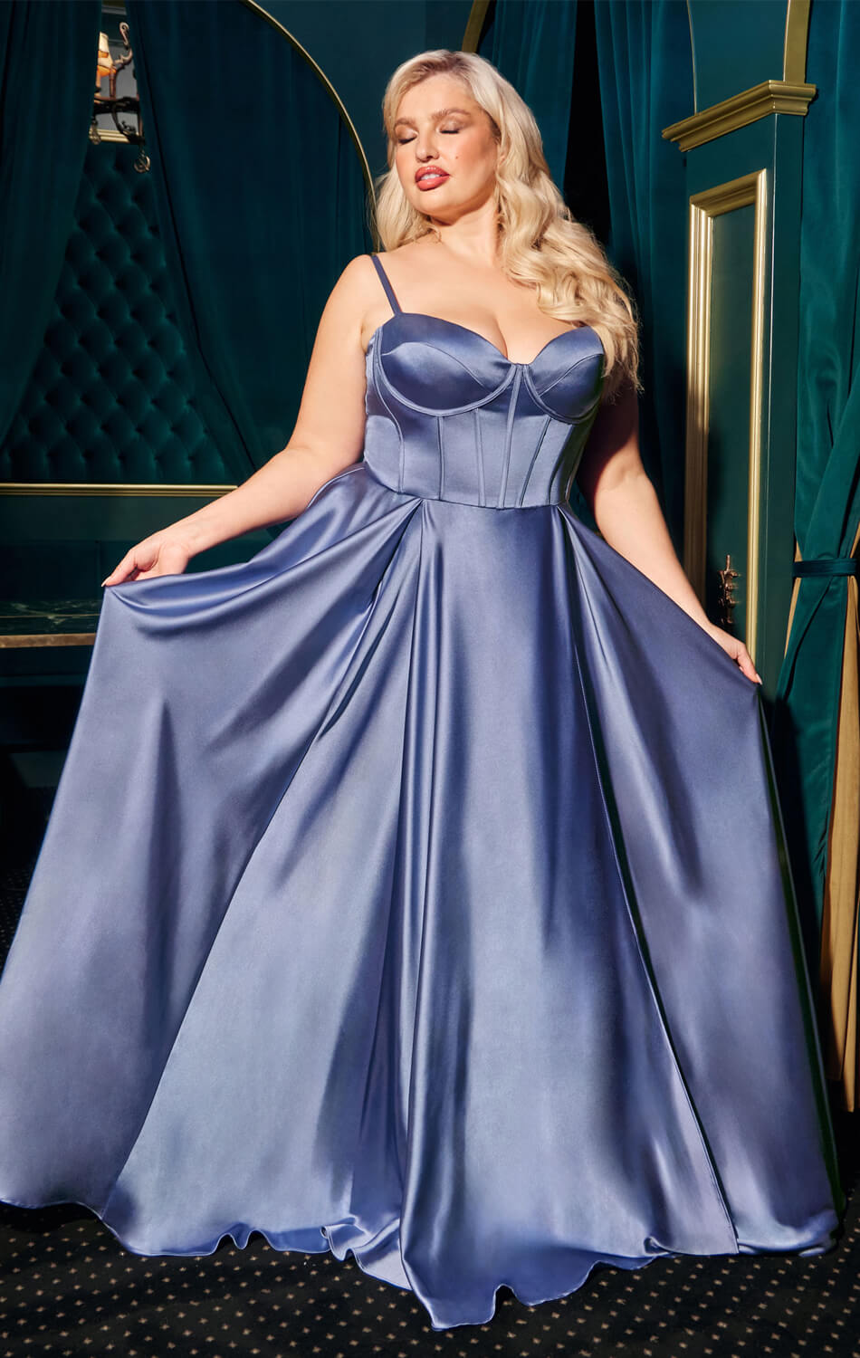ROBE SELMA - BLEU FUMÉ - ROBE BUSTIER EN SATIN DE LUXE A-LINE