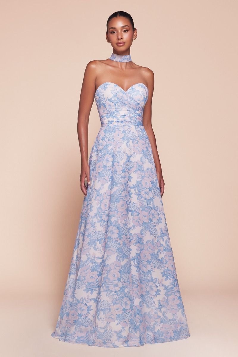ROBE CASSIE - BLEUE - ROBE SANS BUSTES EN MOUSSELINE DE SOIE À FLEURS