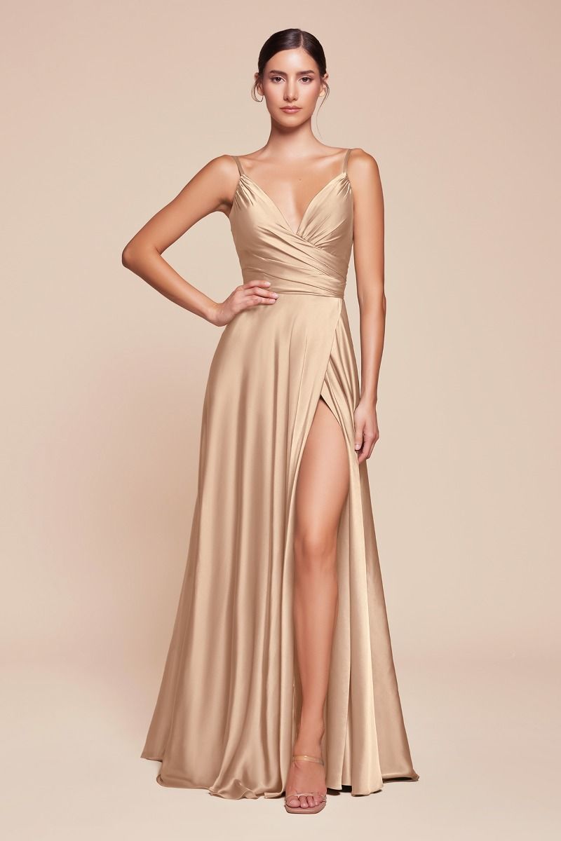 ERICA GOWN - CHAMPAGNE GOLD - SOFT SATIN A-LINE SWEETHEART NECKLINE