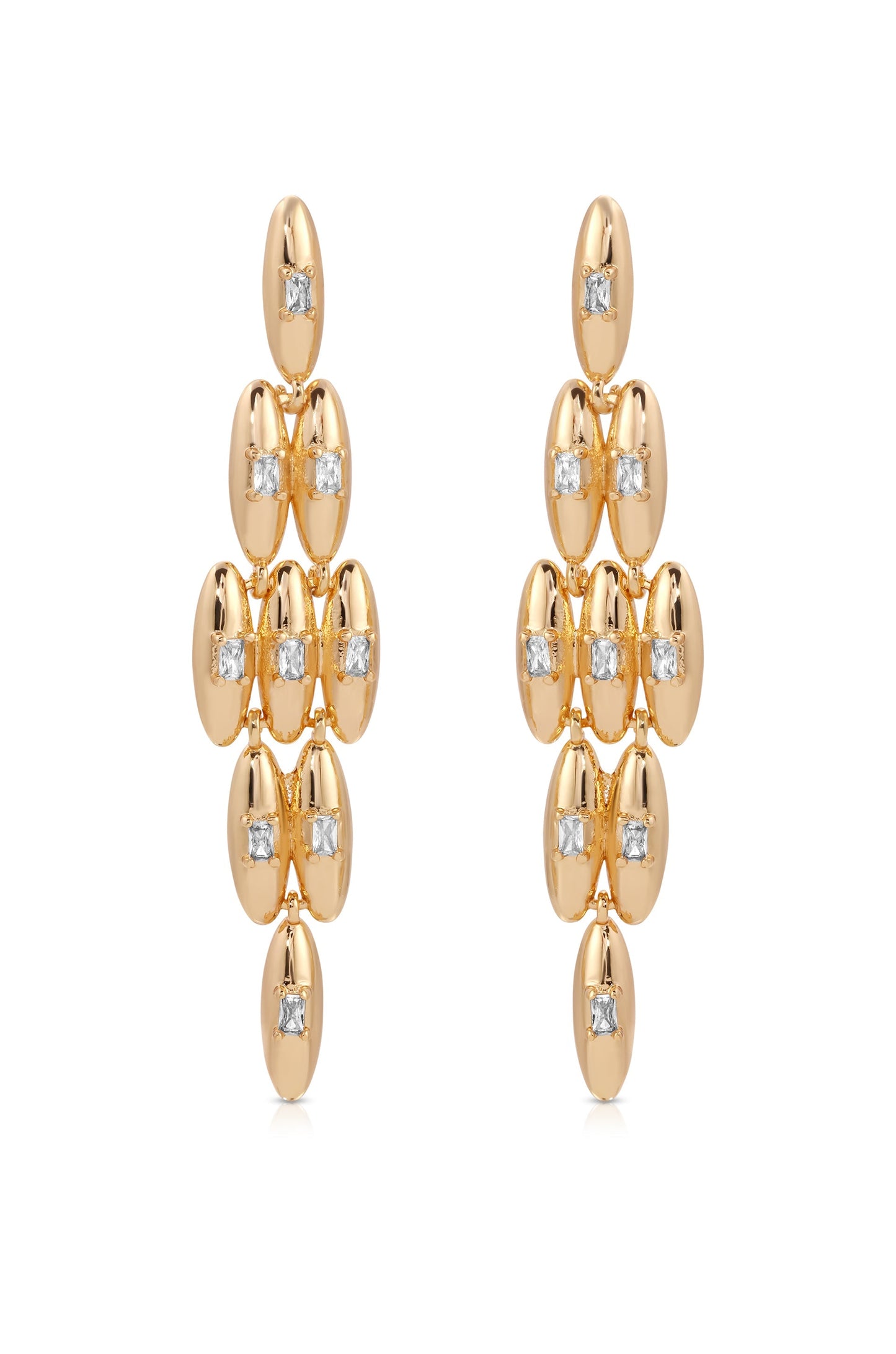 Oval Dome Baguette Dangle Earrings