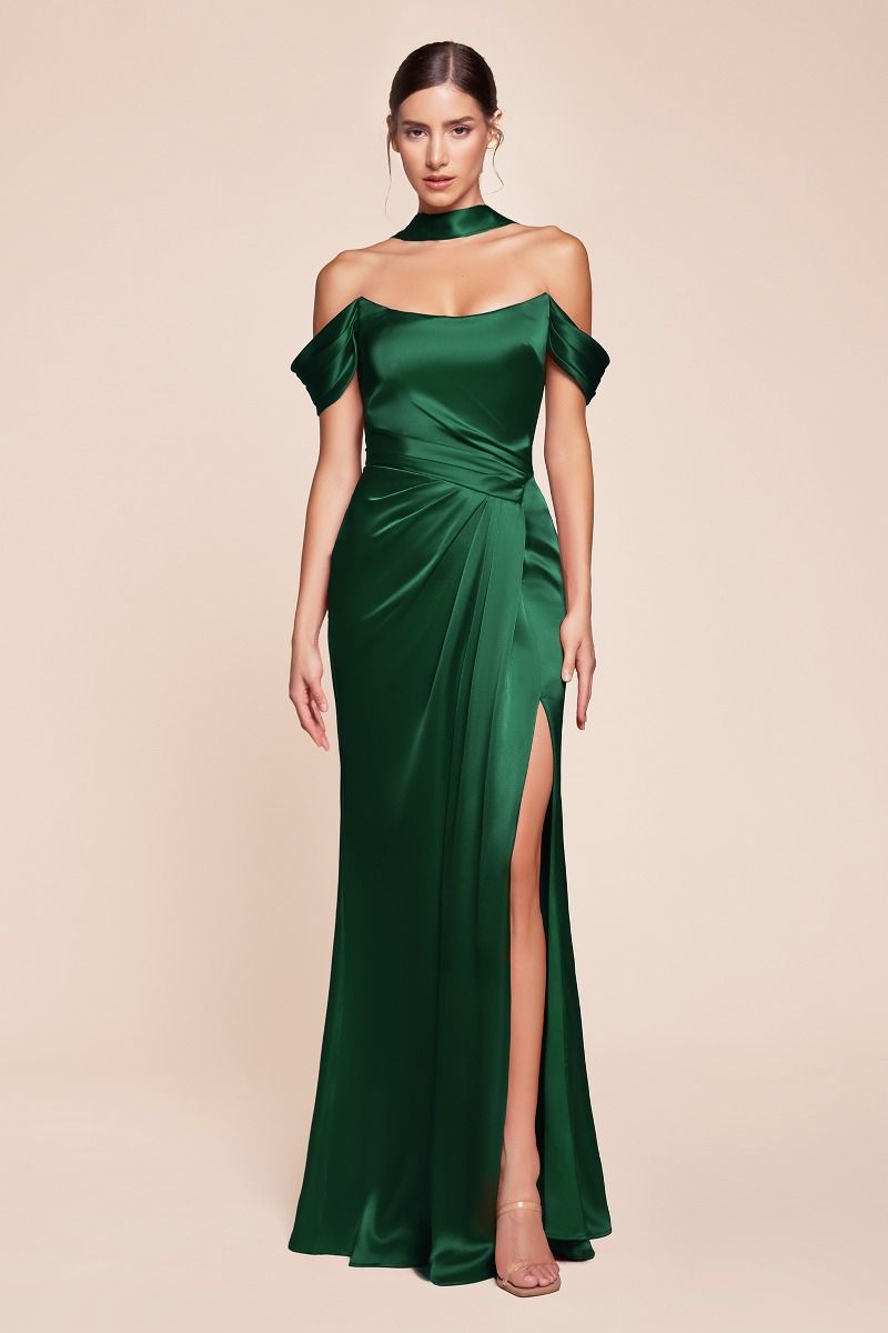 Emerson Gown - Emerald - OFF THE SHOULDER LACE UP CORSET LUXE SATIN GOWN