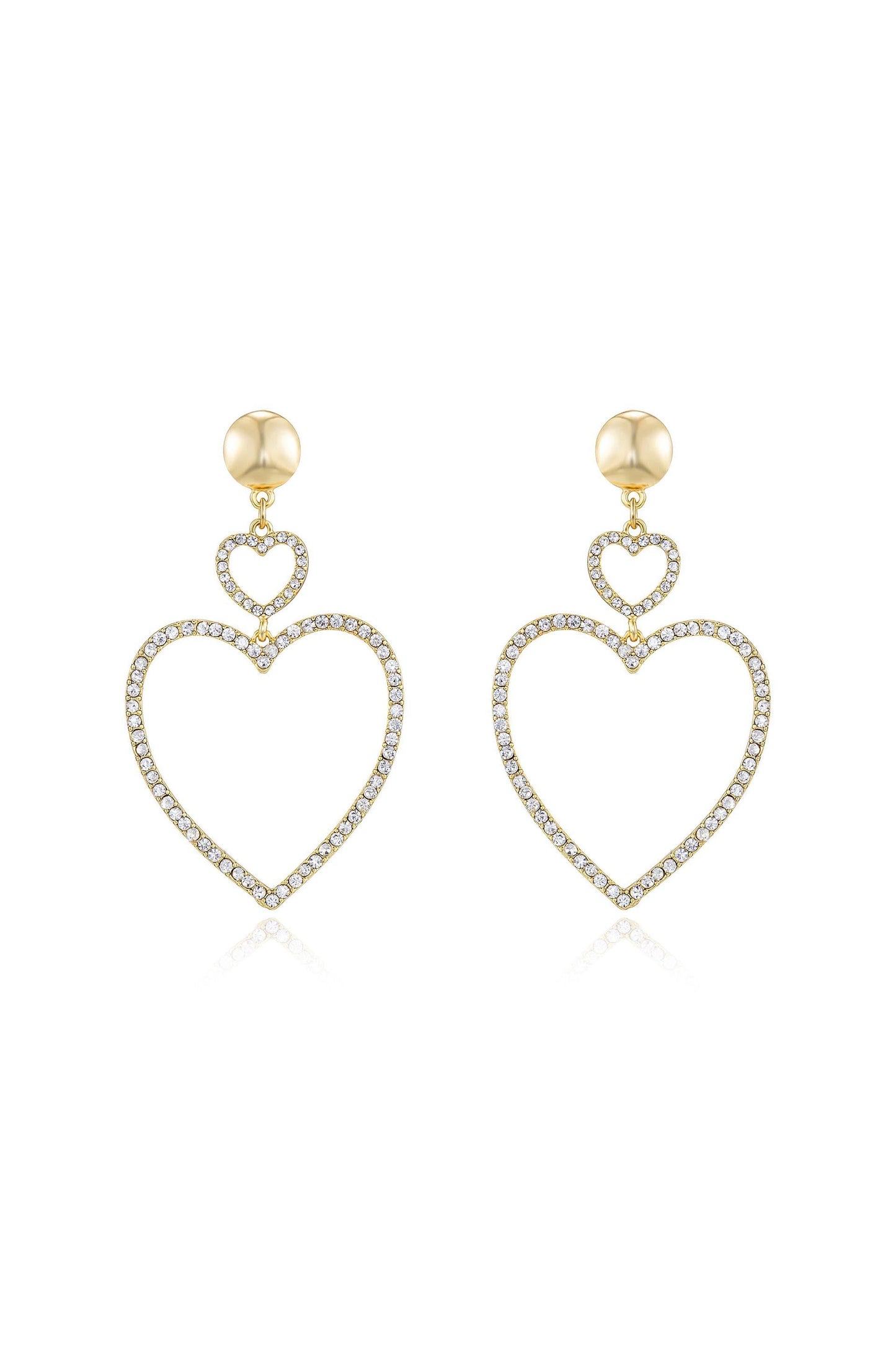 Double Heart Crystal Drop Earrings