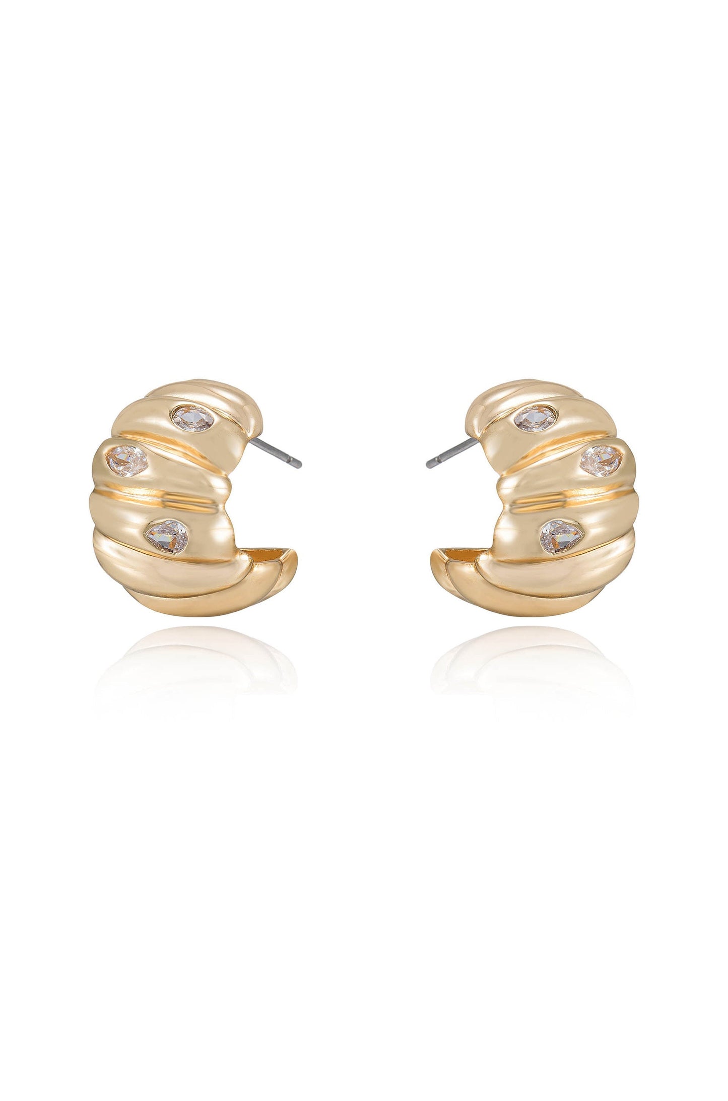 Bezel Crystal Crescent Huggie Hoops