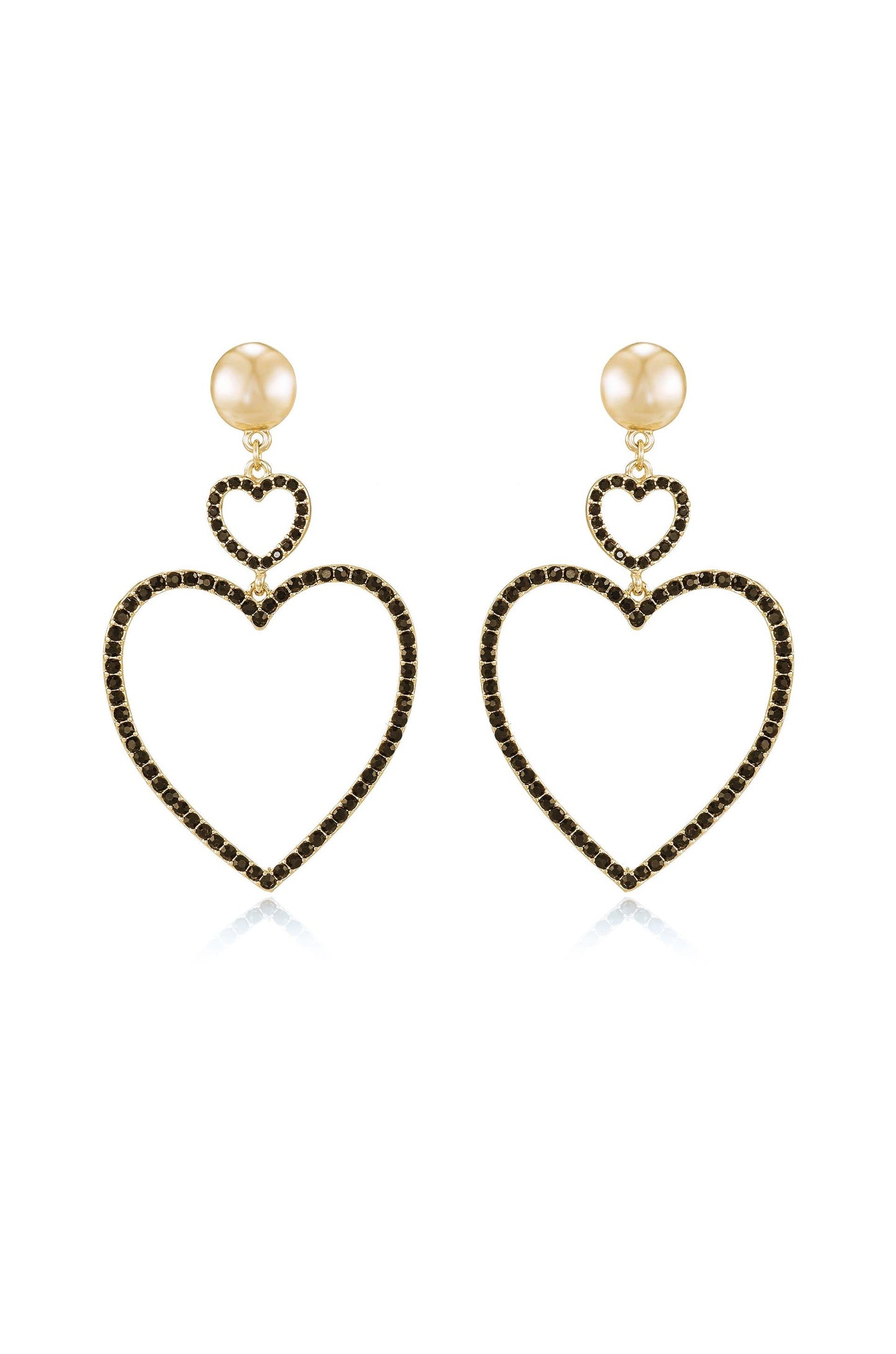 Double Heart Crystal Drop Earrings