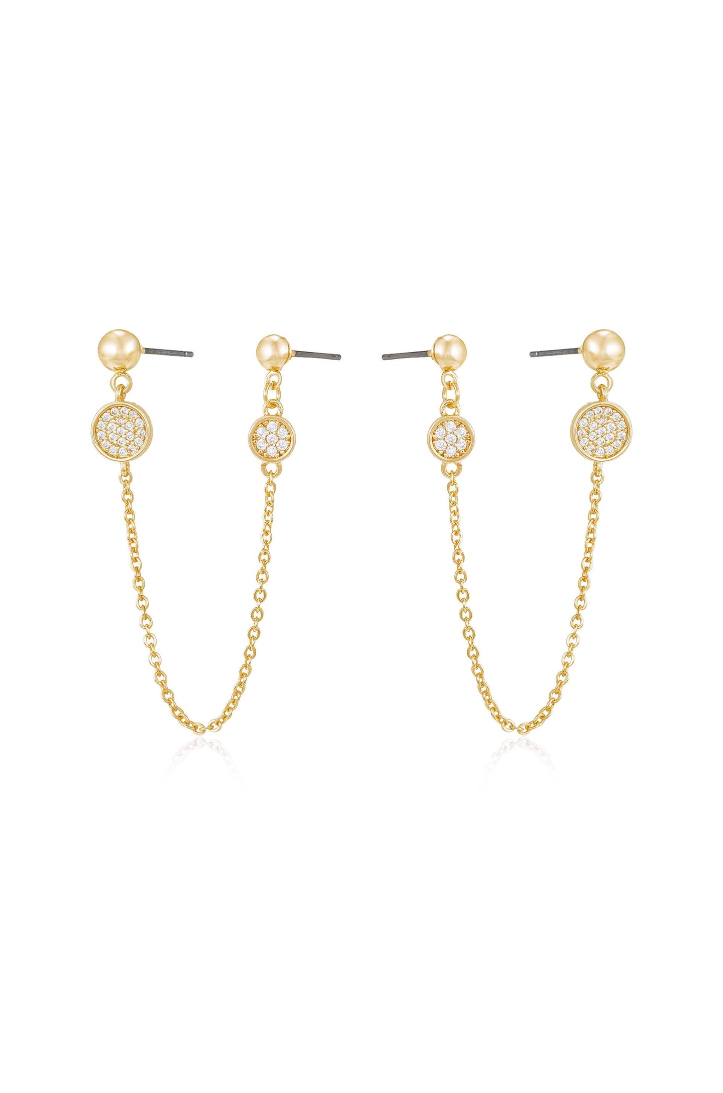 Double Piercing Chain Drop Earrings