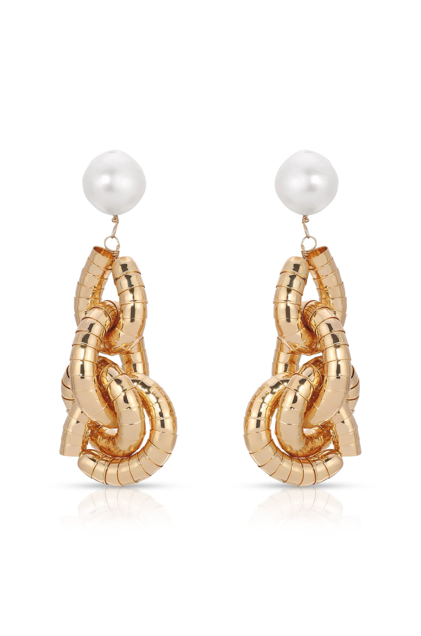 Boucles d'oreilles pendantes en or liquide et perles