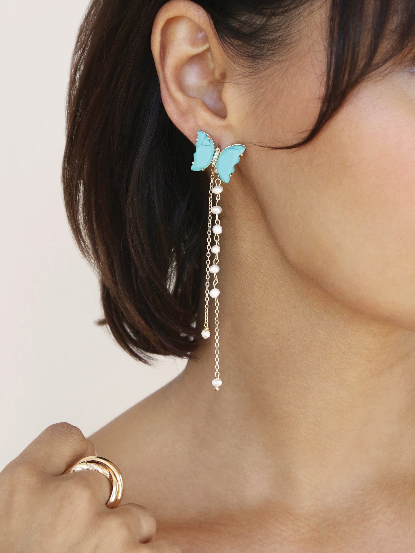 Boucles d'oreilles pendantes papillon turquoise