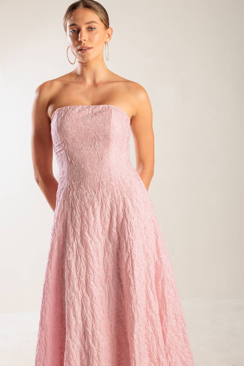 Size Medium, ROLL WITH IT PINK WOVEN MIDI DRESS - FINAL SALE