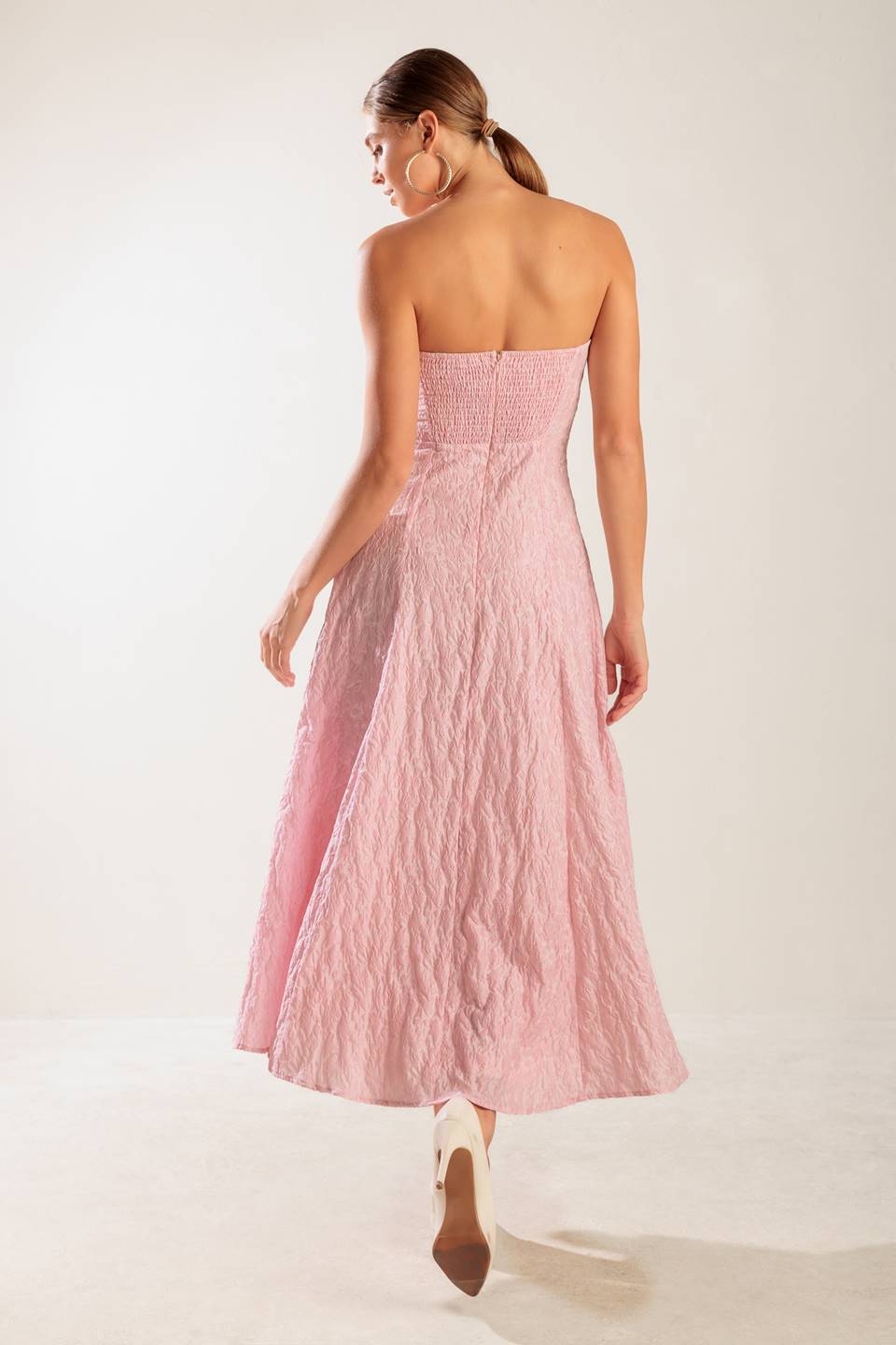 Size Medium, ROLL WITH IT PINK WOVEN MIDI DRESS - FINAL SALE