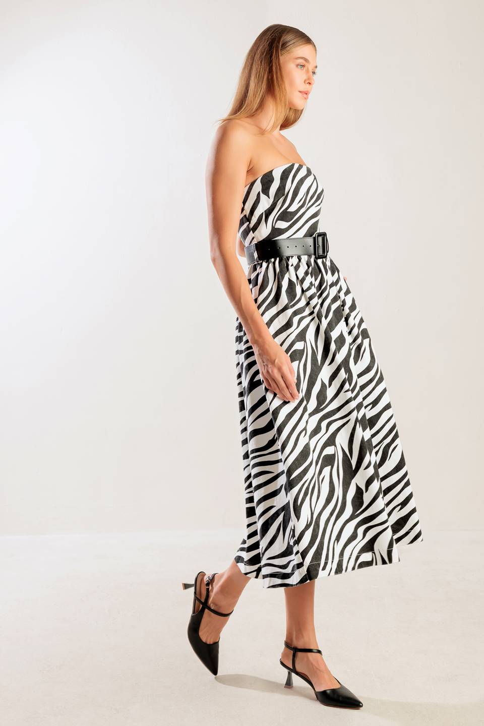 Size Large, NOT SO ORDINARY – ZEBRA PRINT WOVEN MIDI DRESS - FINAL SALE