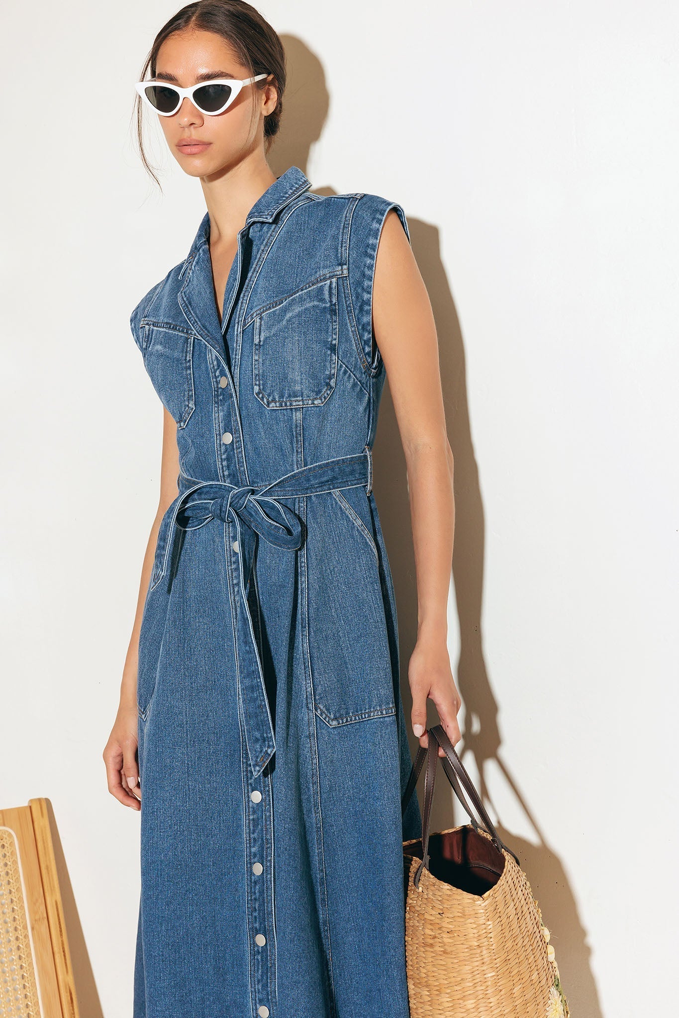 Ellery Washed Denim Midi Shirt Dress