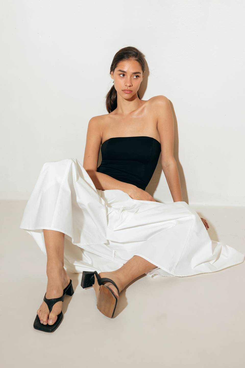 Size Small, SHIFT STUDIO BLACK & WHITE STRAPLESS MIDI DRESS - FINAL SALE