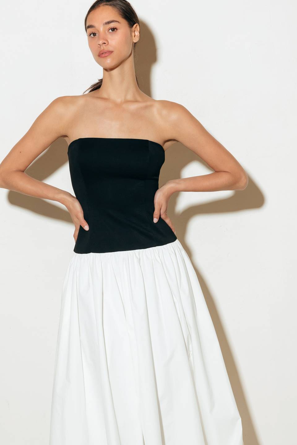 Size Small, SHIFT STUDIO BLACK & WHITE STRAPLESS MIDI DRESS - FINAL SALE