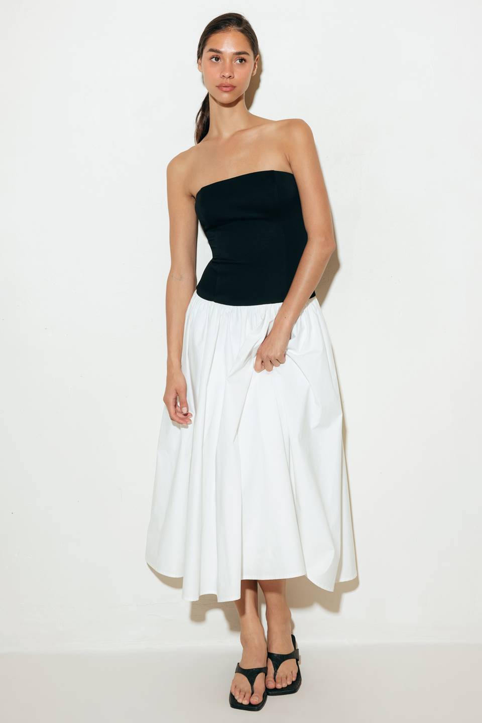 Size Small, SHIFT STUDIO BLACK & WHITE STRAPLESS MIDI DRESS - FINAL SALE